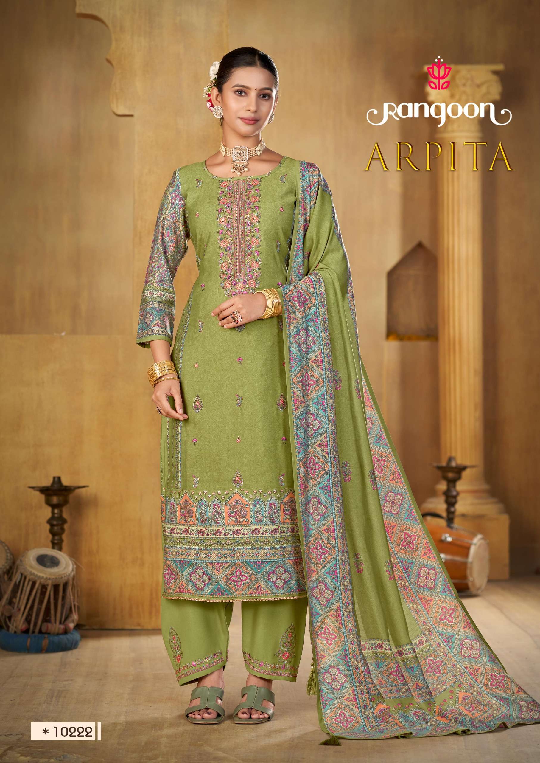 RANGOON ARPITA MUSLIN FANCY WORK LADIES 3PIECE SET COLLECTION 