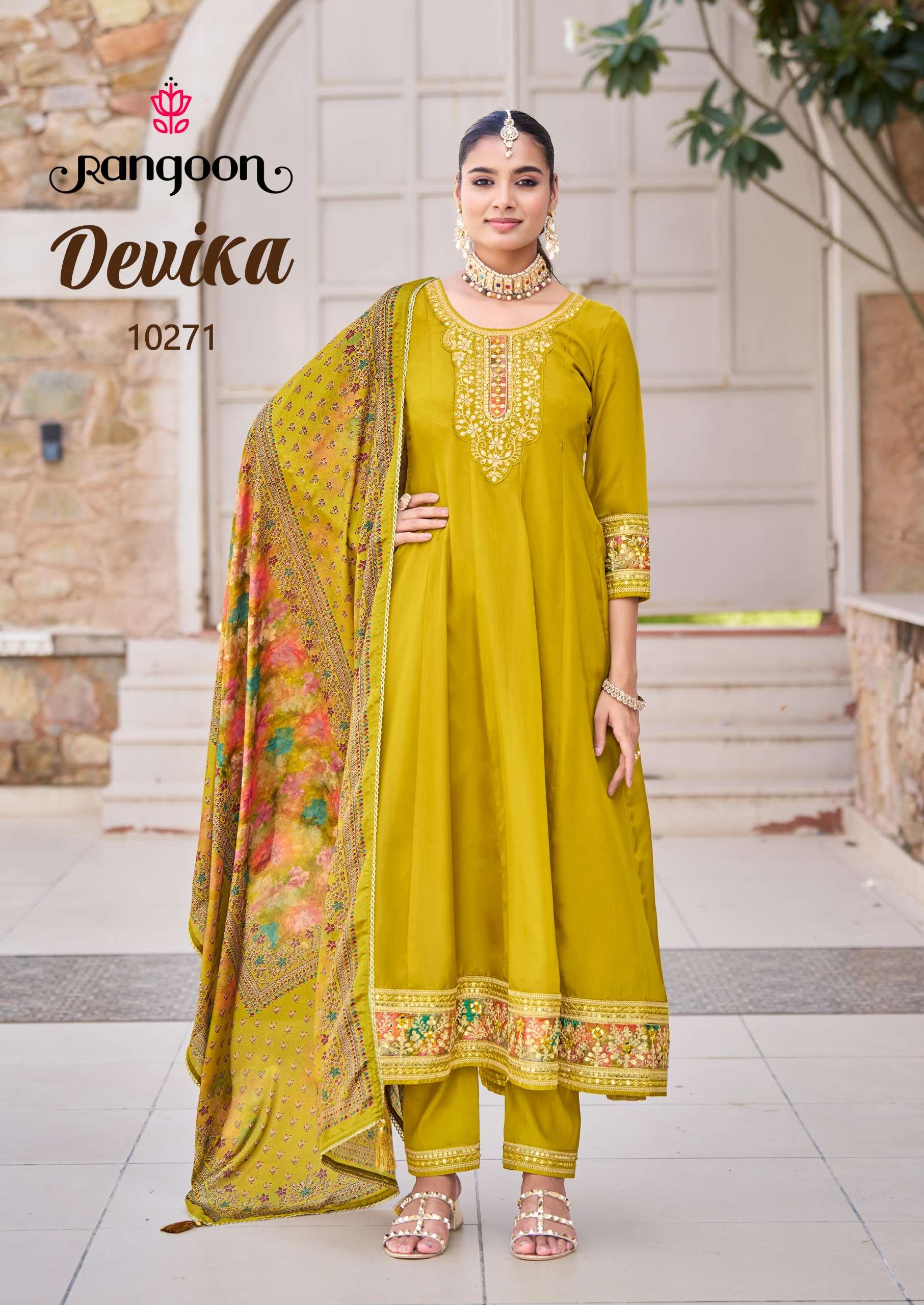 RANGOON DEVIKA HEAVY DESIGNER PARTY WEAR ANARKALI STYLE READY MADE SUIT