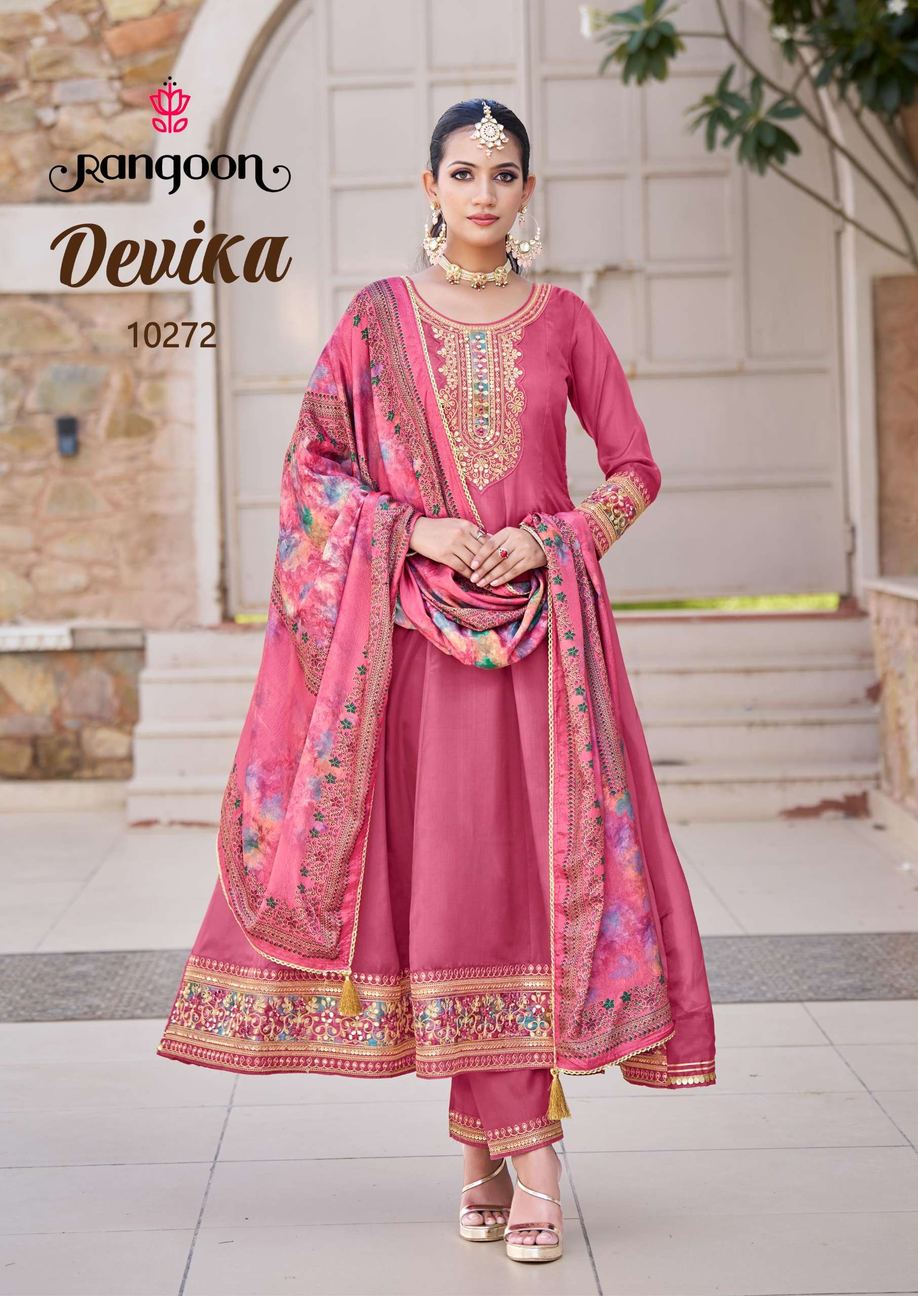 RANGOON DEVIKA HEAVY DESIGNER PARTY WEAR ANARKALI STYLE READY MADE SUIT