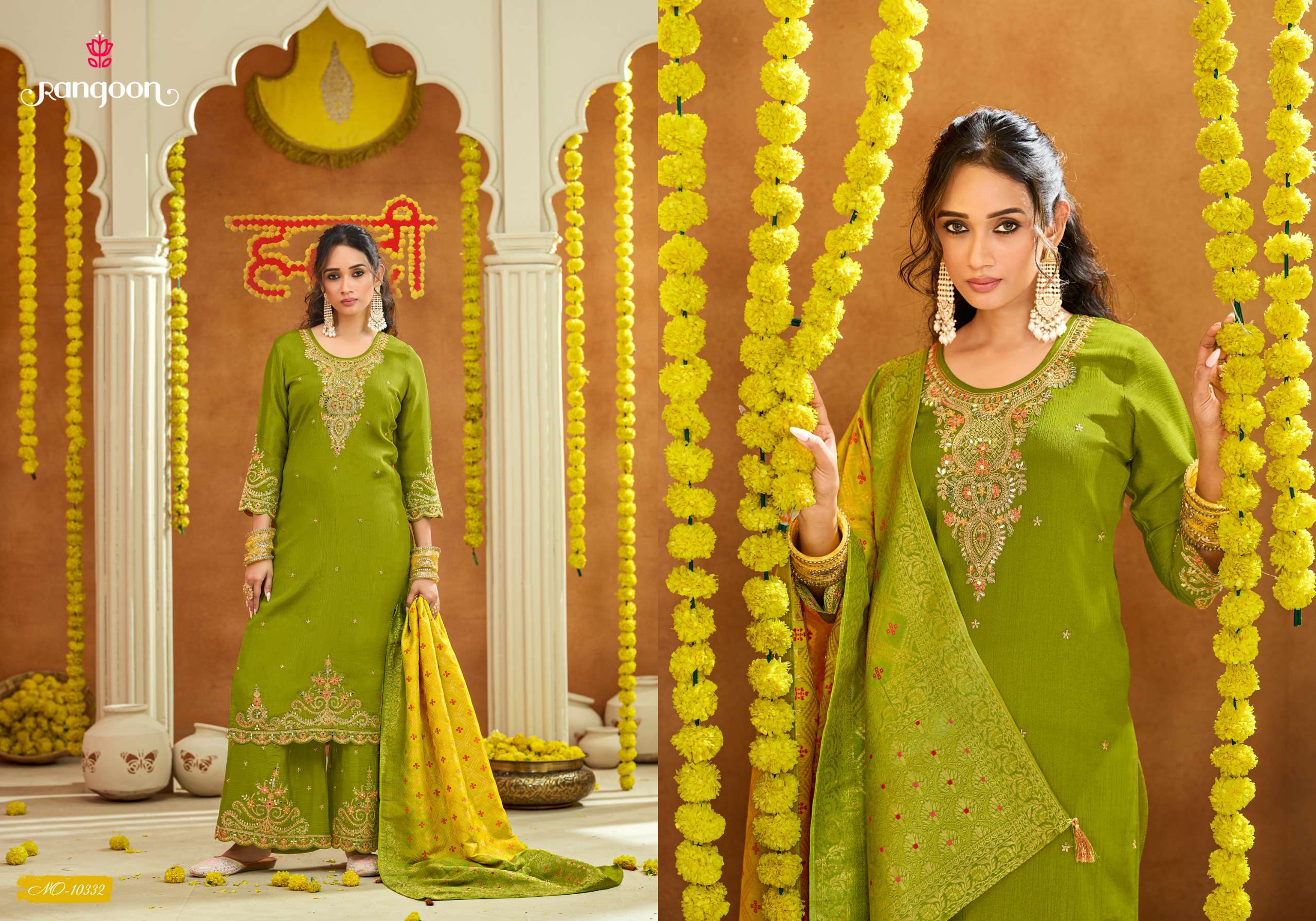 RANGOON HALDI MEHANDI VOL 2 FANCY DESIGNER WORK WEDDING FUNCTION WEAR SUIT