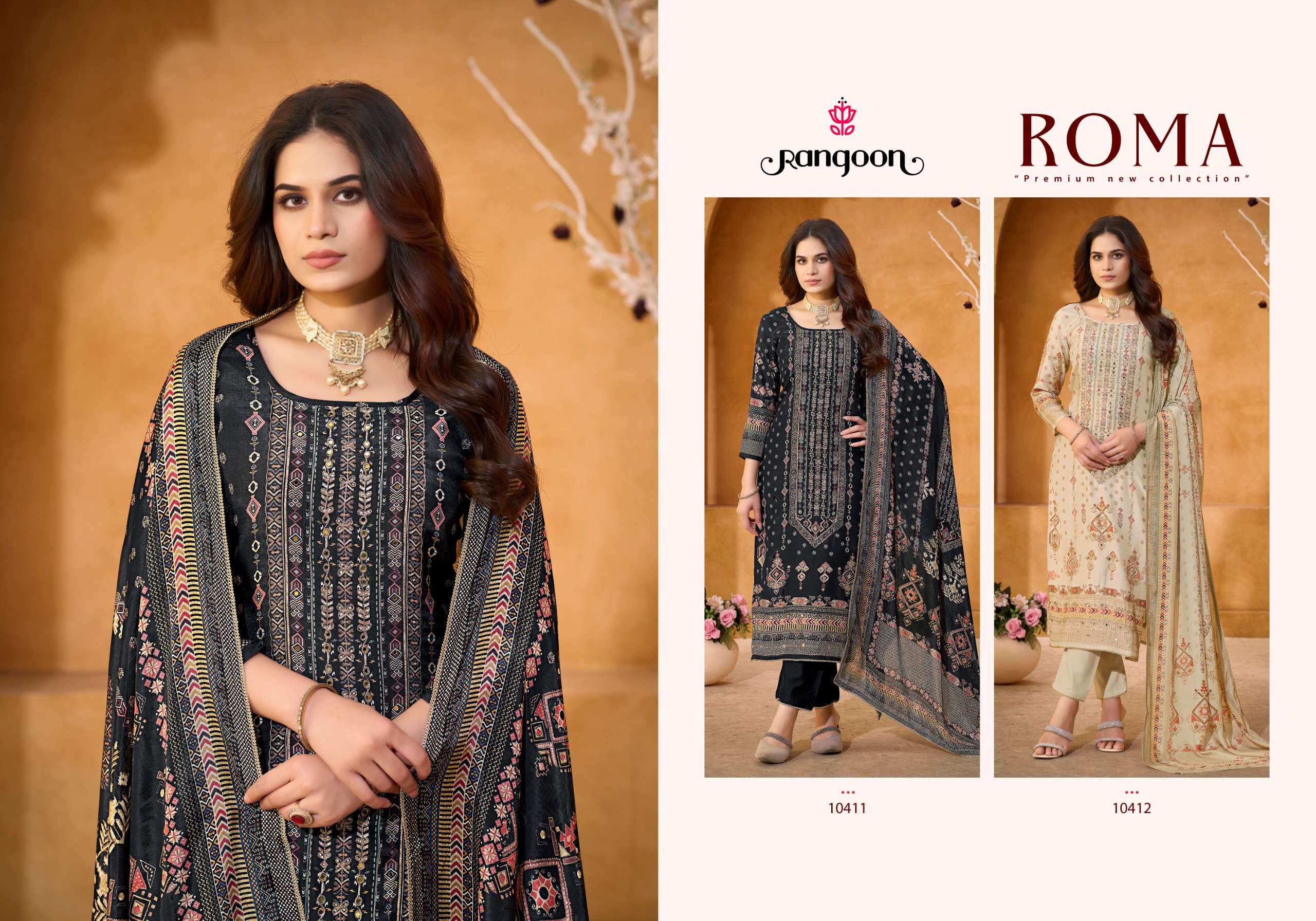 RANGOON ROMA MUSLIN DIGITAL PRINT WITH FANCY EMBROIDERY WORK LADIES SUIT