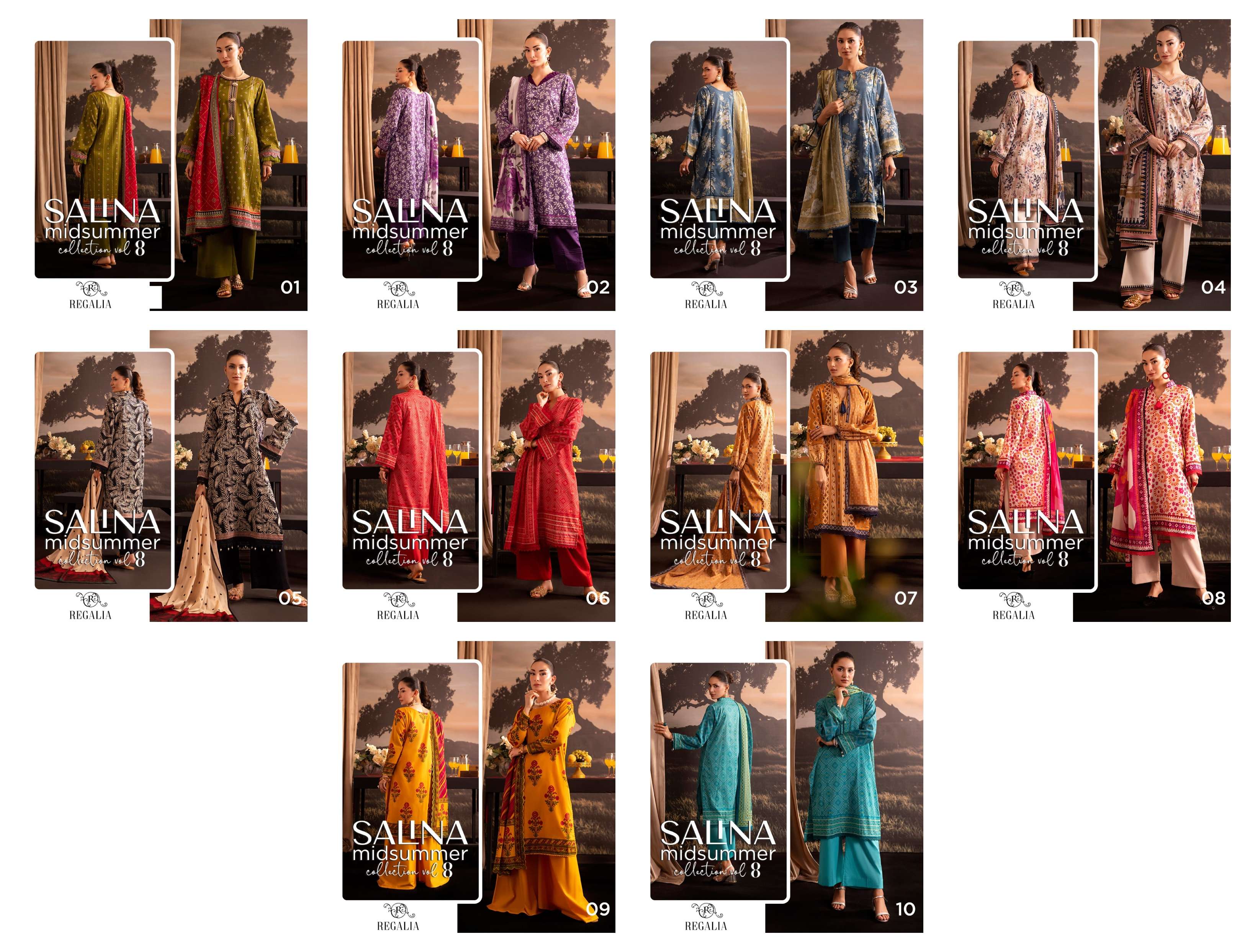 REGALIA TEXTILES SALINA PRINTED LAWN COLLECTION 25 VOL 1 HEAVY DESIGNER WORK SUIT