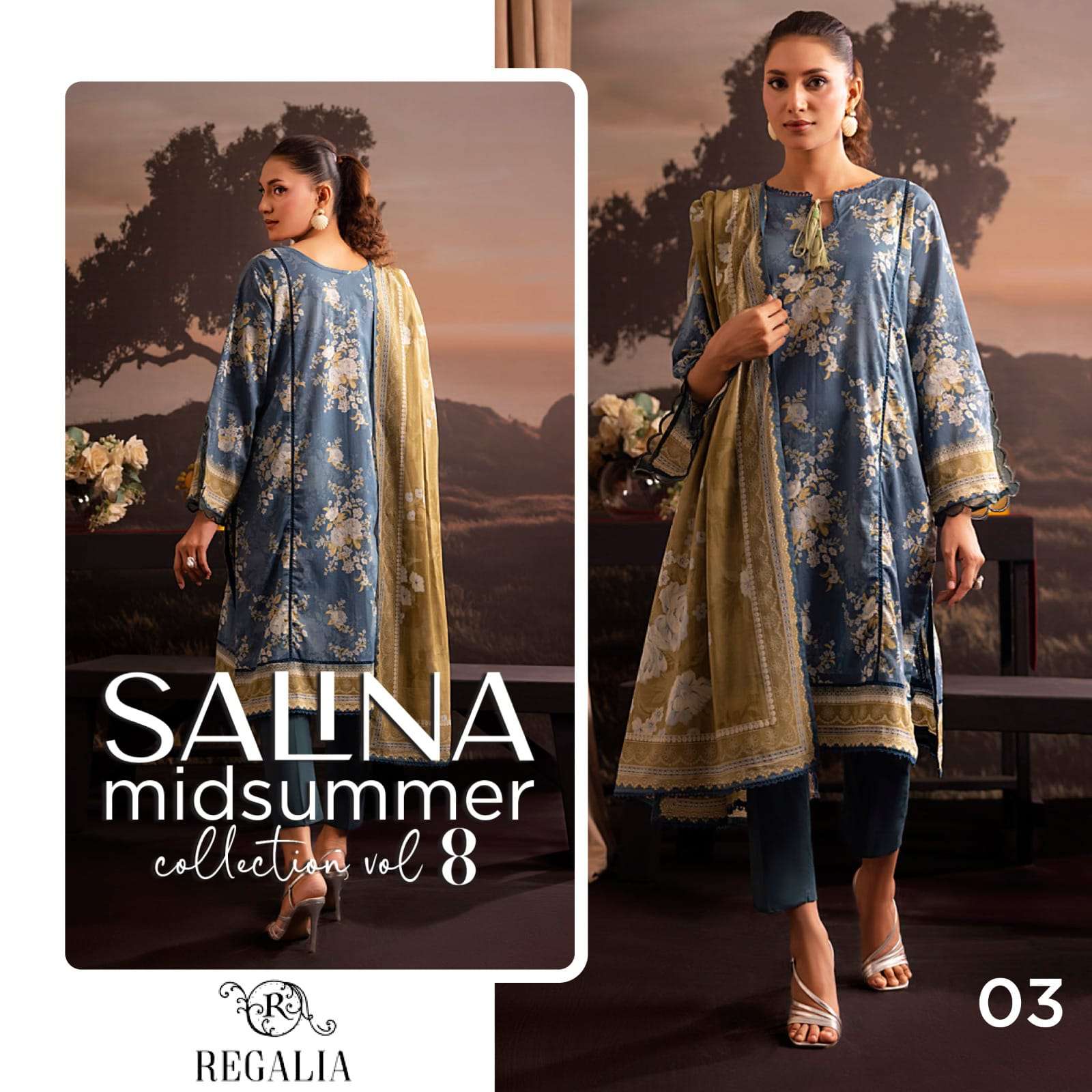 REGALIA TEXTILES SALINA PRINTED LAWN COLLECTION 25 VOL 1 HEAVY DESIGNER WORK SUIT