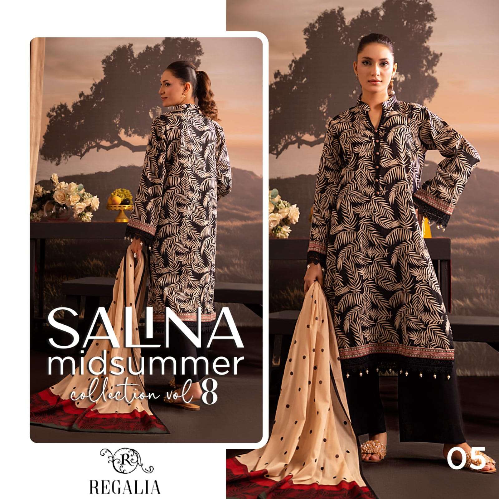 REGALIA TEXTILES SALINA PRINTED LAWN COLLECTION 25 VOL 1 HEAVY DESIGNER WORK SUIT