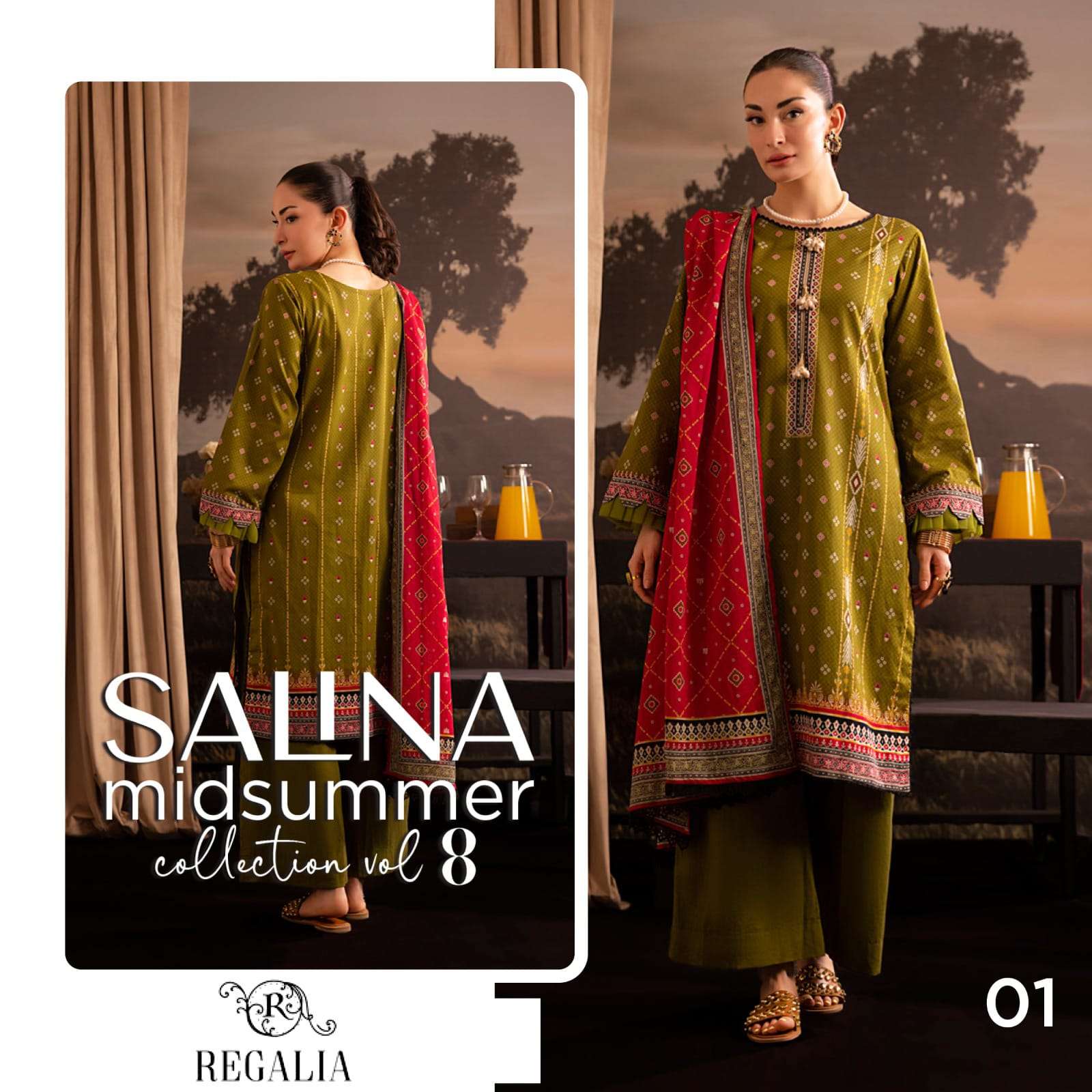 REGALIA TEXTILES SALINA PRINTED LAWN COLLECTION 25 VOL 1 HEAVY DESIGNER WORK SUIT
