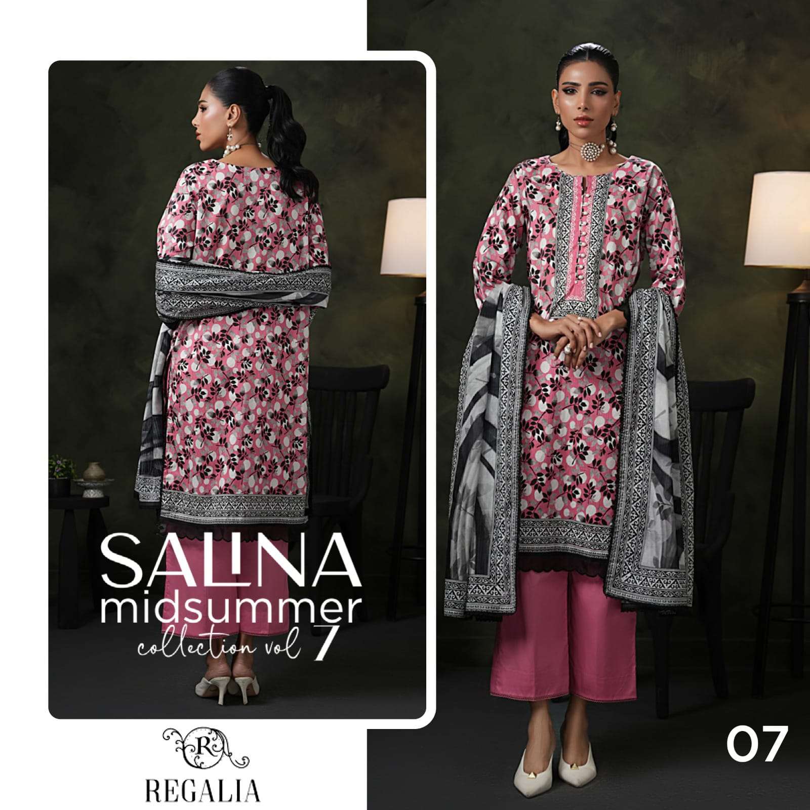 REGALIA TEXTILES SALINA PRINTED LAWN COLLECTION 25 VOL 2 HEAVY DESIGNER PAKISTANI SUIT