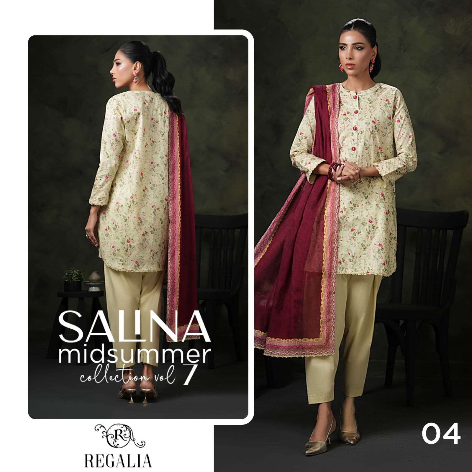 REGALIA TEXTILES SALINA PRINTED LAWN COLLECTION 25 VOL 2 HEAVY DESIGNER PAKISTANI SUIT