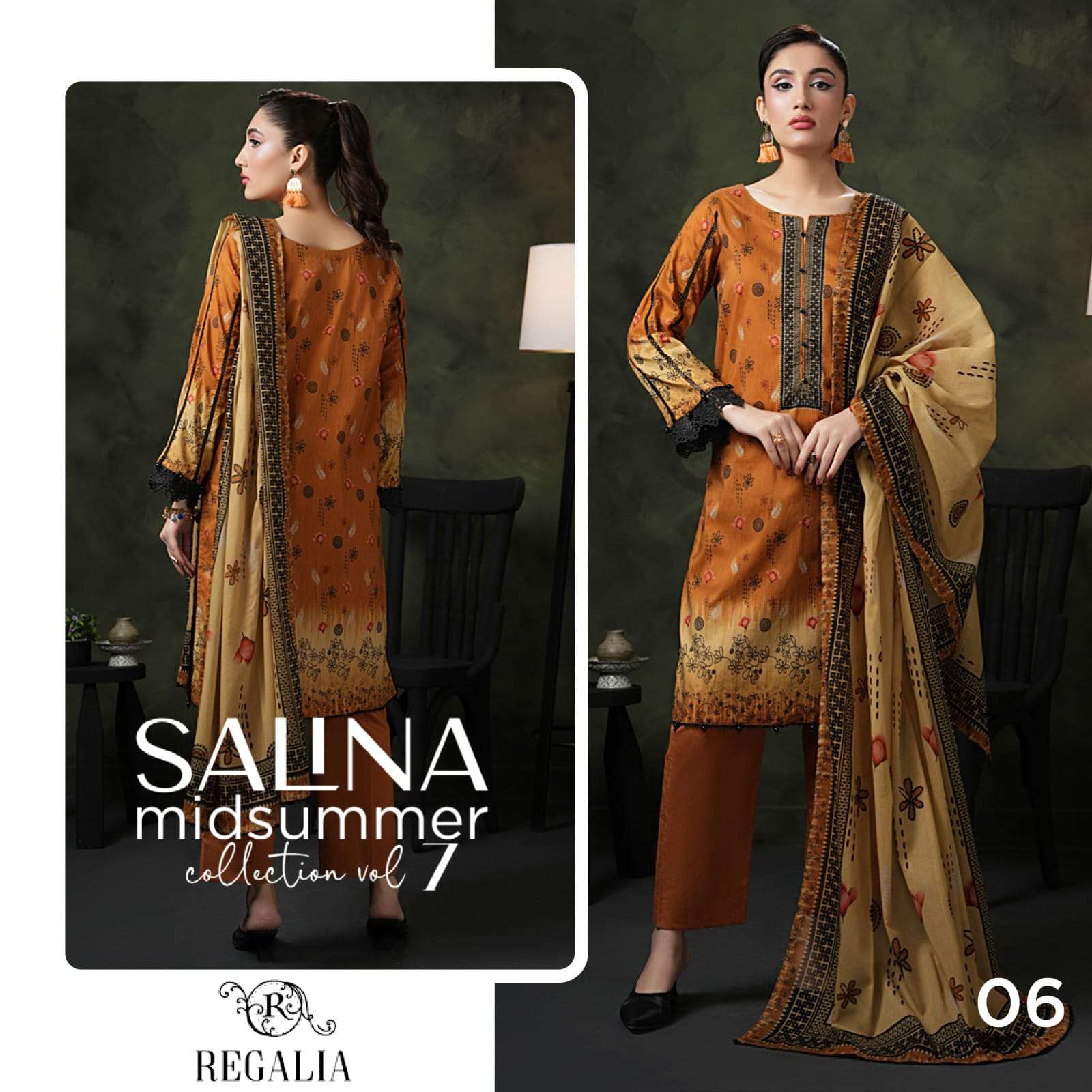 REGALIA TEXTILES SALINA PRINTED LAWN COLLECTION 25 VOL 2 HEAVY DESIGNER PAKISTANI SUIT