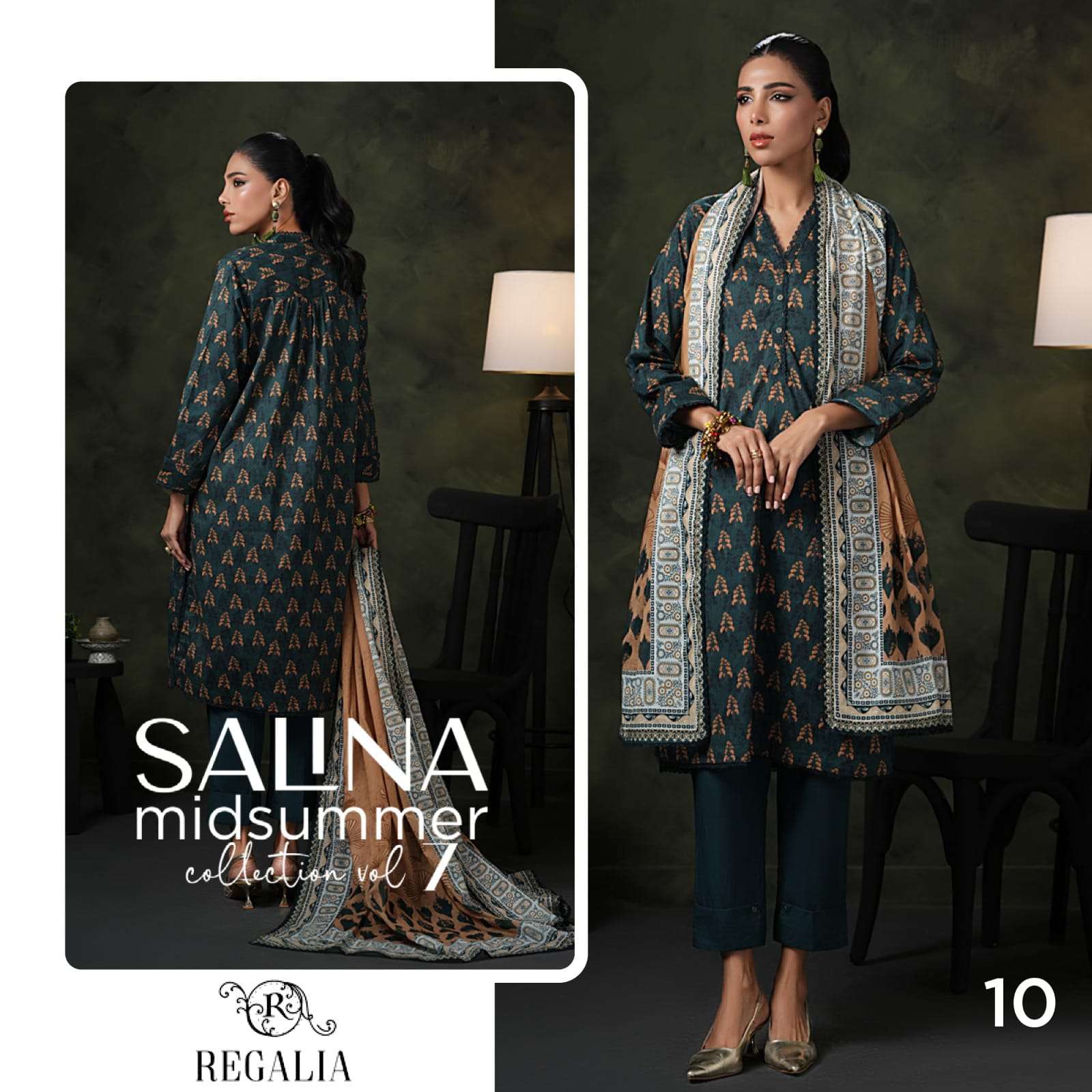 REGALIA TEXTILES SALINA PRINTED LAWN COLLECTION 25 VOL 2 HEAVY DESIGNER PAKISTANI SUIT