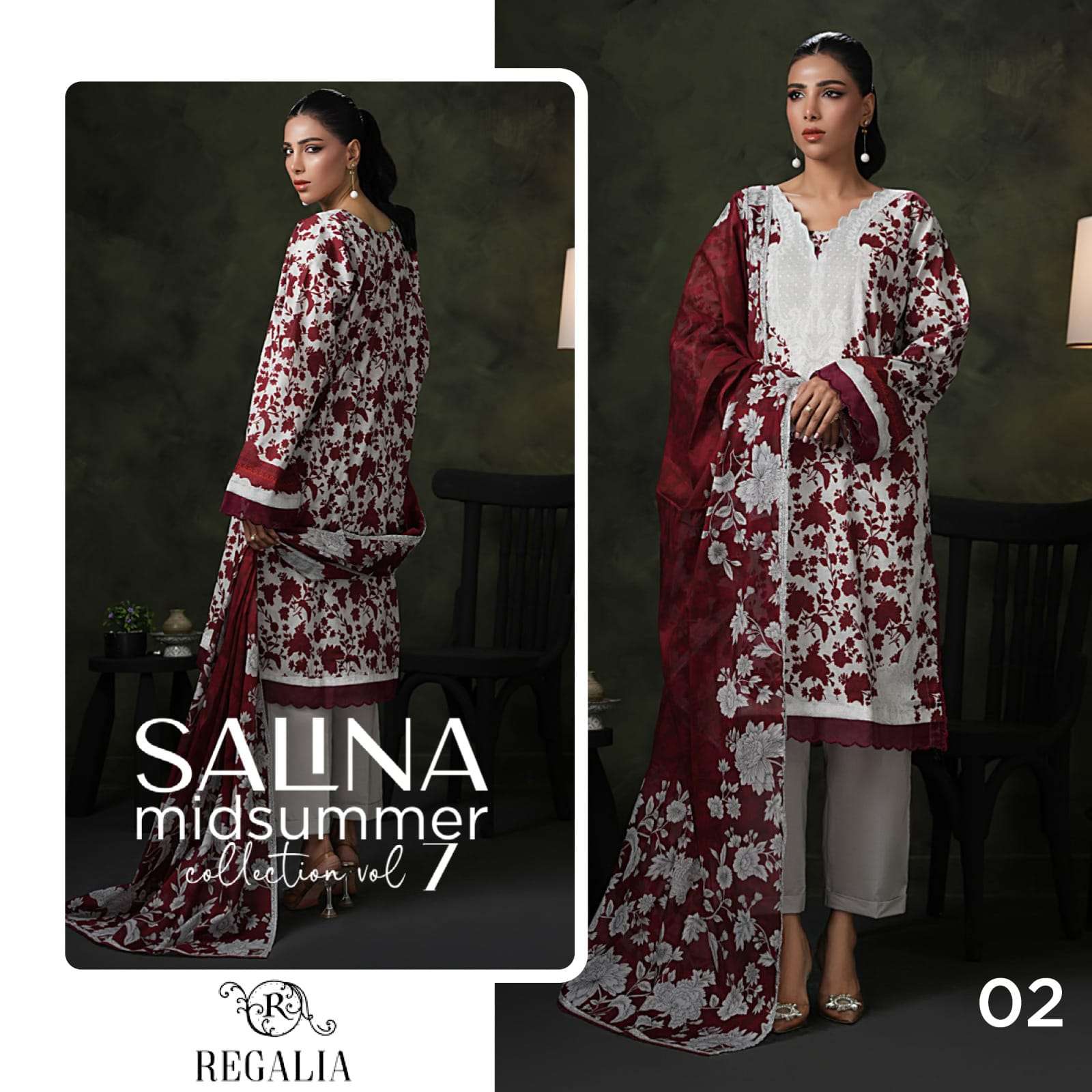 REGALIA TEXTILES SALINA PRINTED LAWN COLLECTION 25 VOL 2 HEAVY DESIGNER PAKISTANI SUIT
