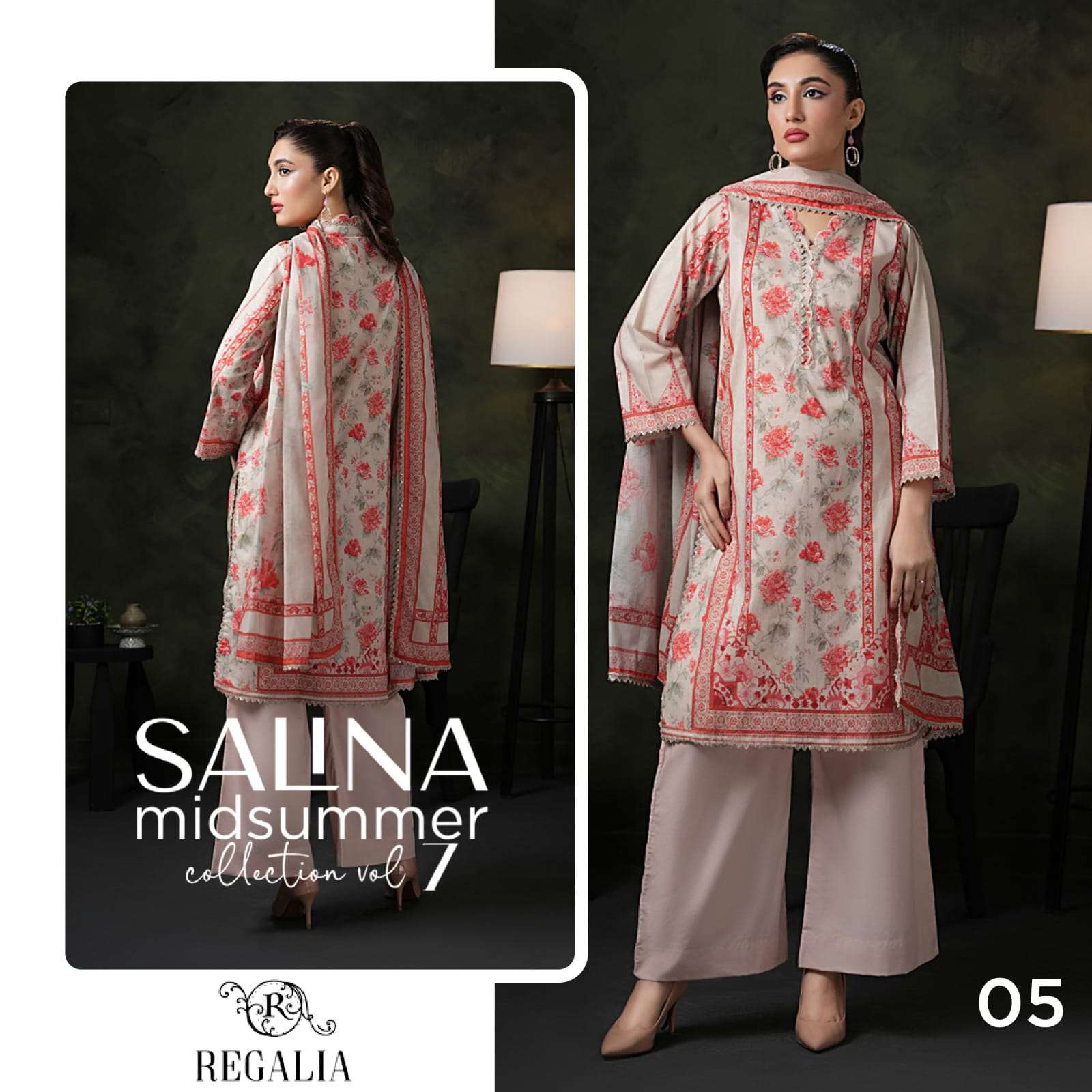REGALIA TEXTILES SALINA PRINTED LAWN COLLECTION 25 VOL 2 HEAVY DESIGNER PAKISTANI SUIT