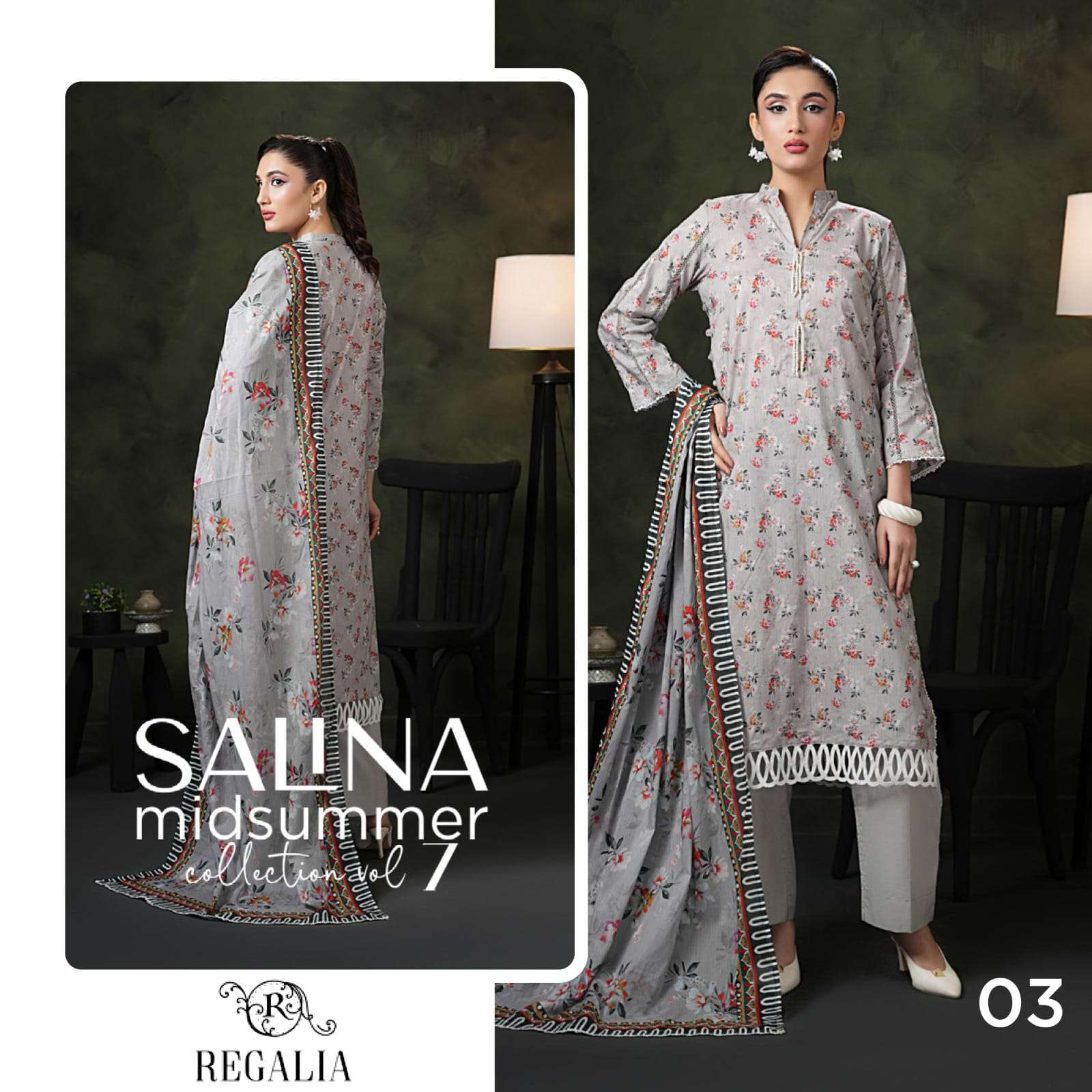 REGALIA TEXTILES SALINA PRINTED LAWN COLLECTION 25 VOL 2 HEAVY DESIGNER PAKISTANI SUIT