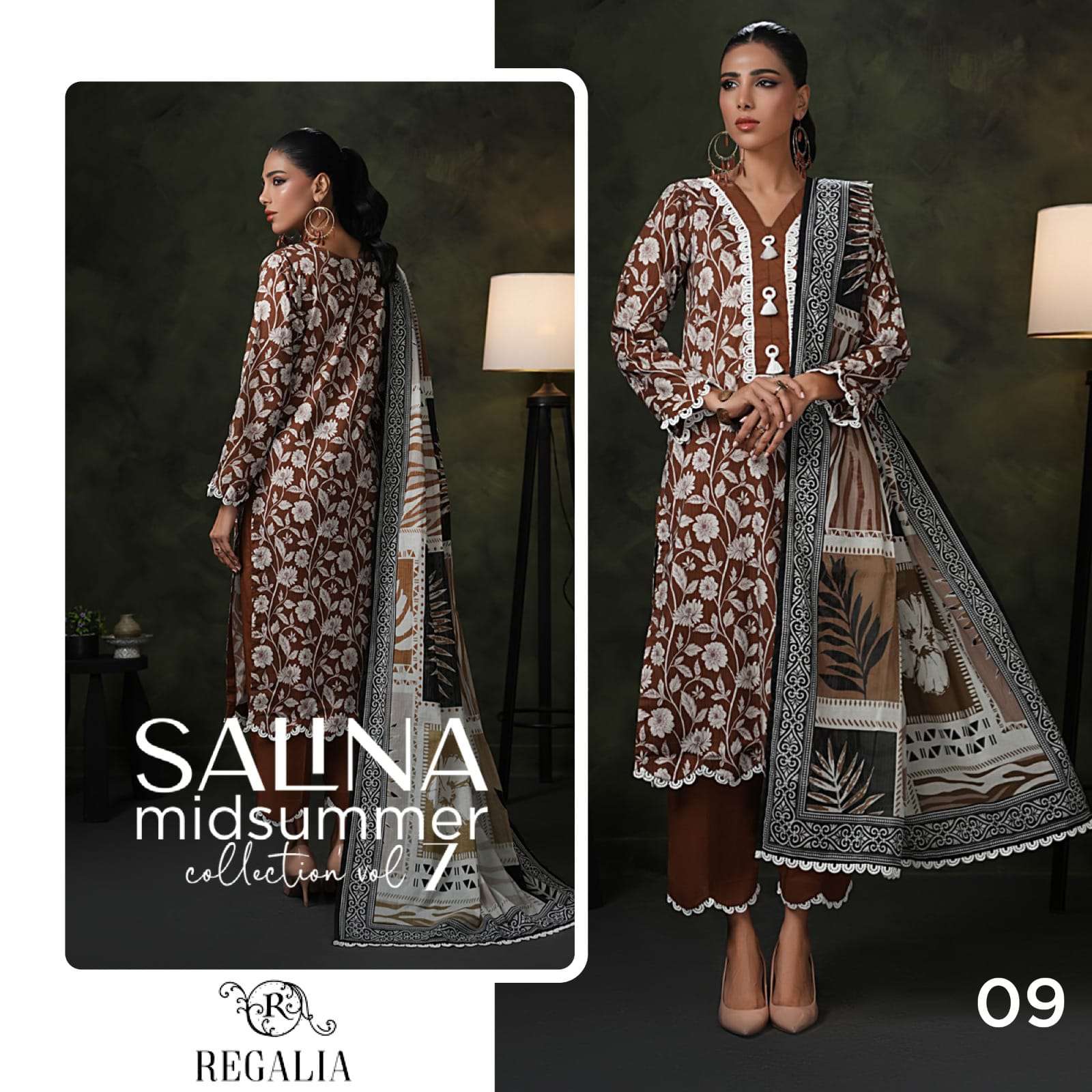 REGALIA TEXTILES SALINA PRINTED LAWN COLLECTION 25 VOL 2 HEAVY DESIGNER PAKISTANI SUIT