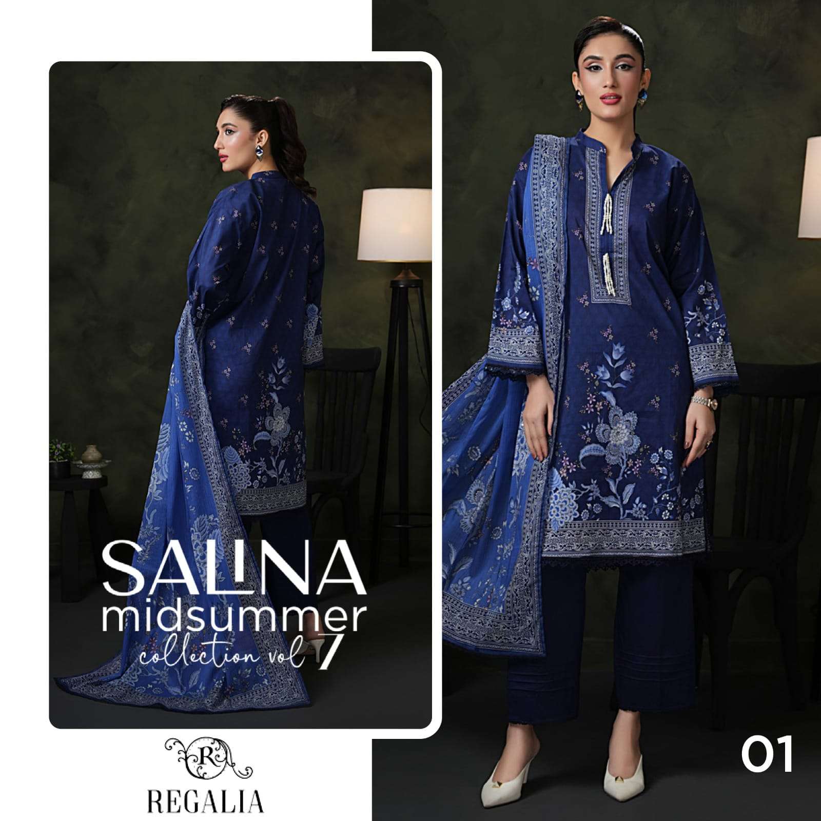 REGALIA TEXTILES SALINA PRINTED LAWN COLLECTION 25 VOL 2 HEAVY DESIGNER PAKISTANI SUIT