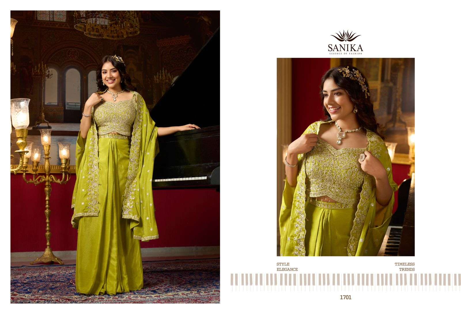 SANIKA FASHION RAAG SILK HEAVY EMBROIDERD WEDDING WEAR INDO WESTERN STYLE DRESS