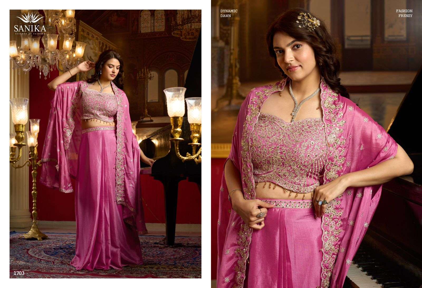 SANIKA FASHION RAAG SILK HEAVY EMBROIDERD WEDDING WEAR INDO WESTERN STYLE DRESS