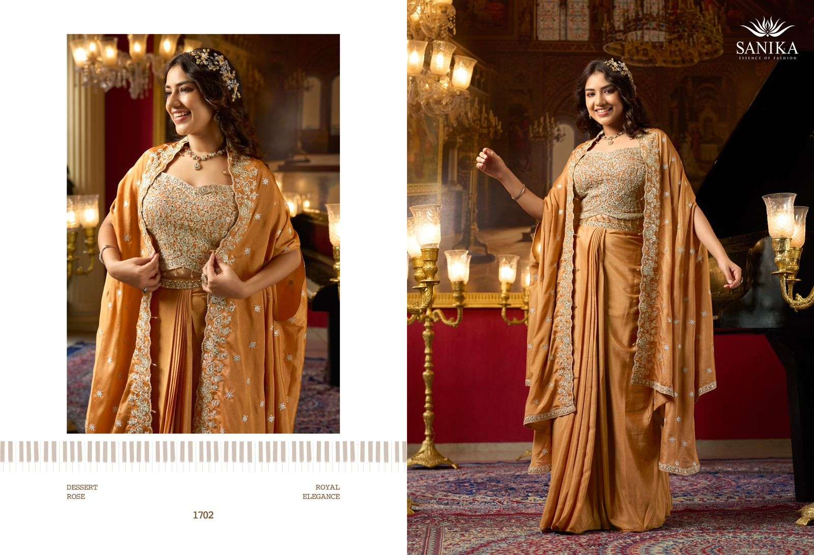 SANIKA FASHION RAAG SILK HEAVY EMBROIDERD WEDDING WEAR INDO WESTERN STYLE DRESS