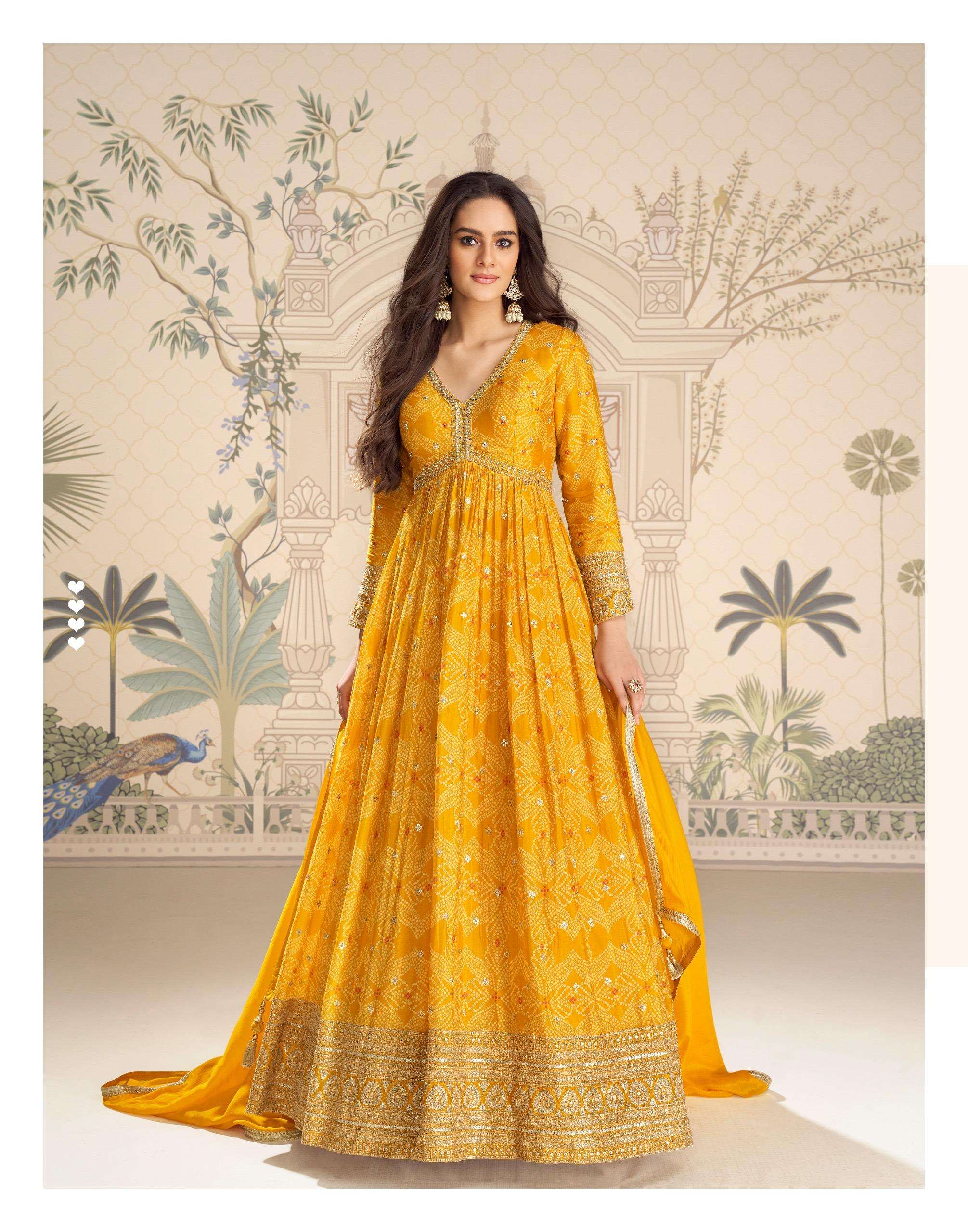 SAYURI DESIGNER BANDHAN SILK HEAVY DESIGNER WEDDING WEAR ANARKALI GOWN WITH DUPATTA SET 