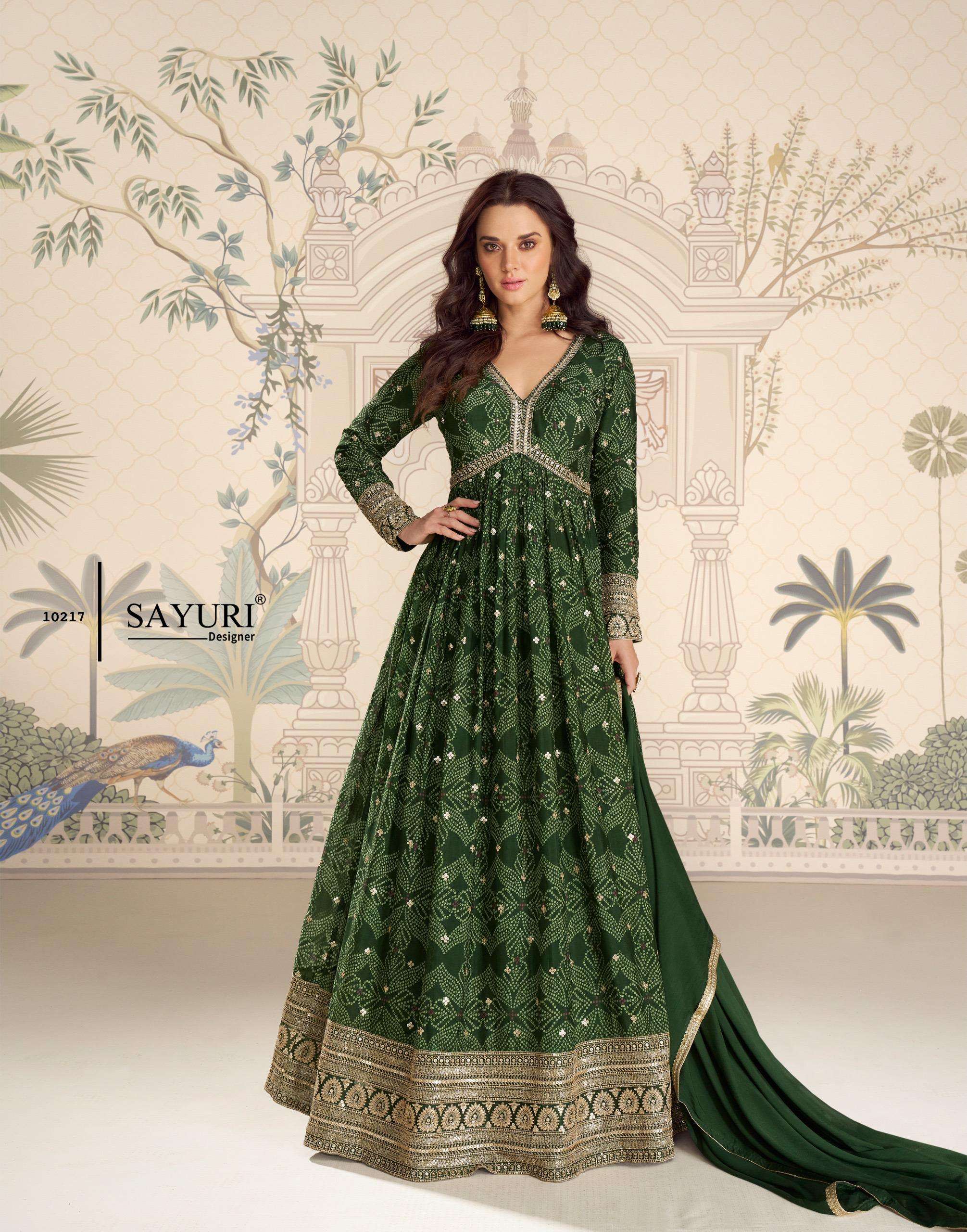 SAYURI DESIGNER BANDHAN SILK HEAVY DESIGNER WEDDING WEAR ANARKALI GOWN WITH DUPATTA SET 