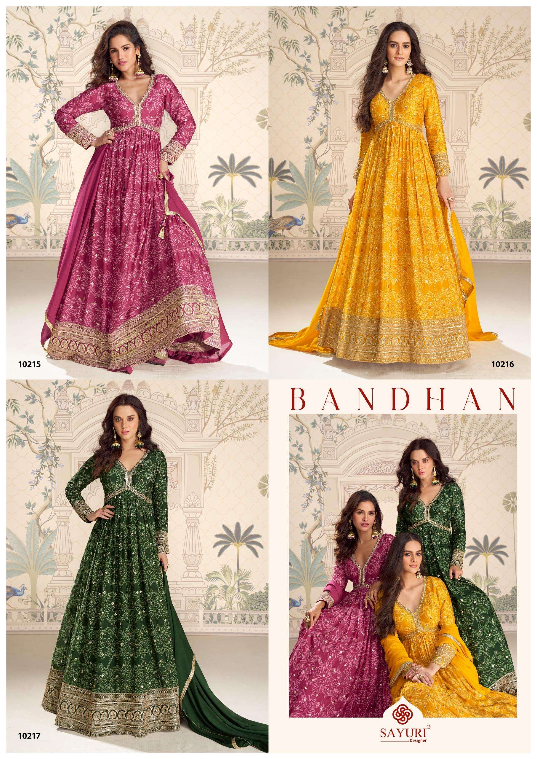 SAYURI DESIGNER BANDHAN SILK HEAVY DESIGNER WEDDING WEAR ANARKALI GOWN WITH DUPATTA SET 