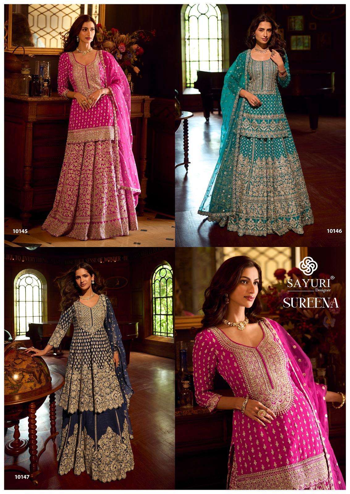 SAYURI DESIGNER SUREENA GEORGETTE DESIGNER HEAVY WEDDING WEAR SUIT