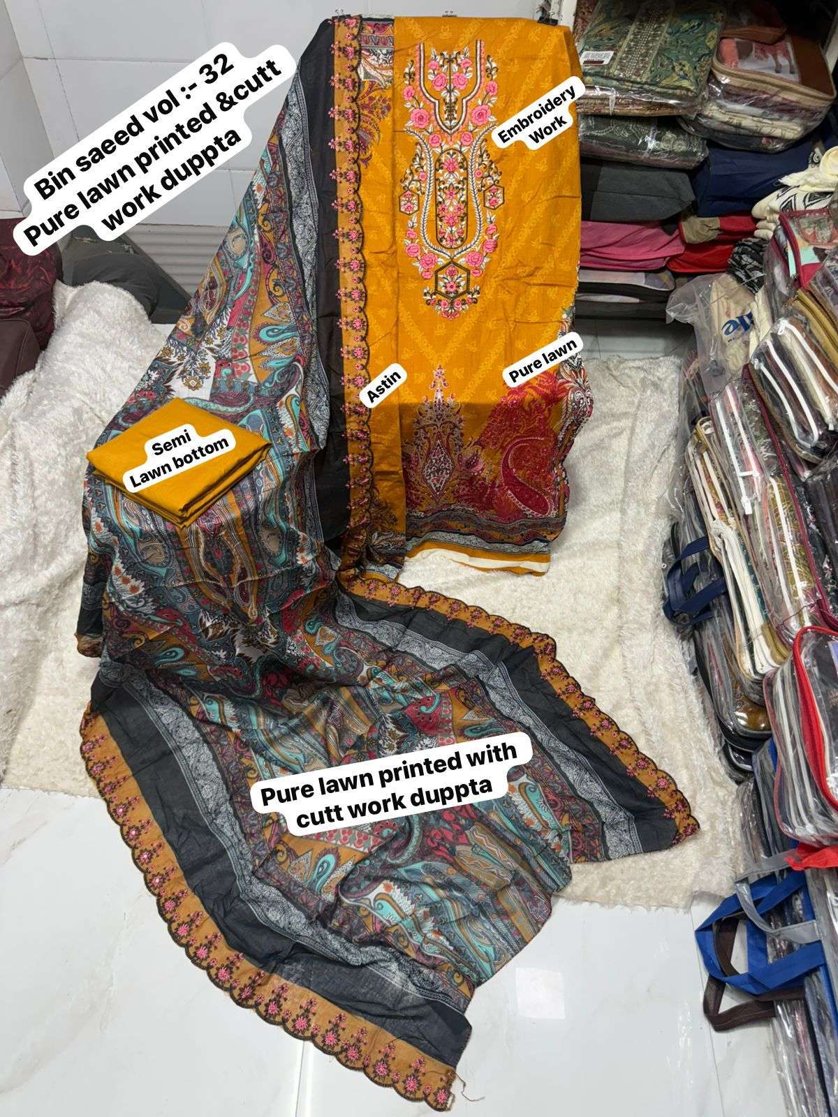 SF BIN SAEED VOL 32 LAWN COTTON FANCY WORK SALWAR KAMEEZ 