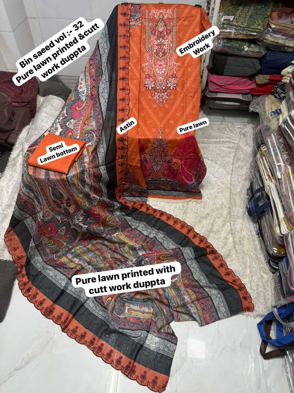 SF BIN SAEED VOL 32 LAWN COTTON FANCY WORK SALWAR KAMEEZ 