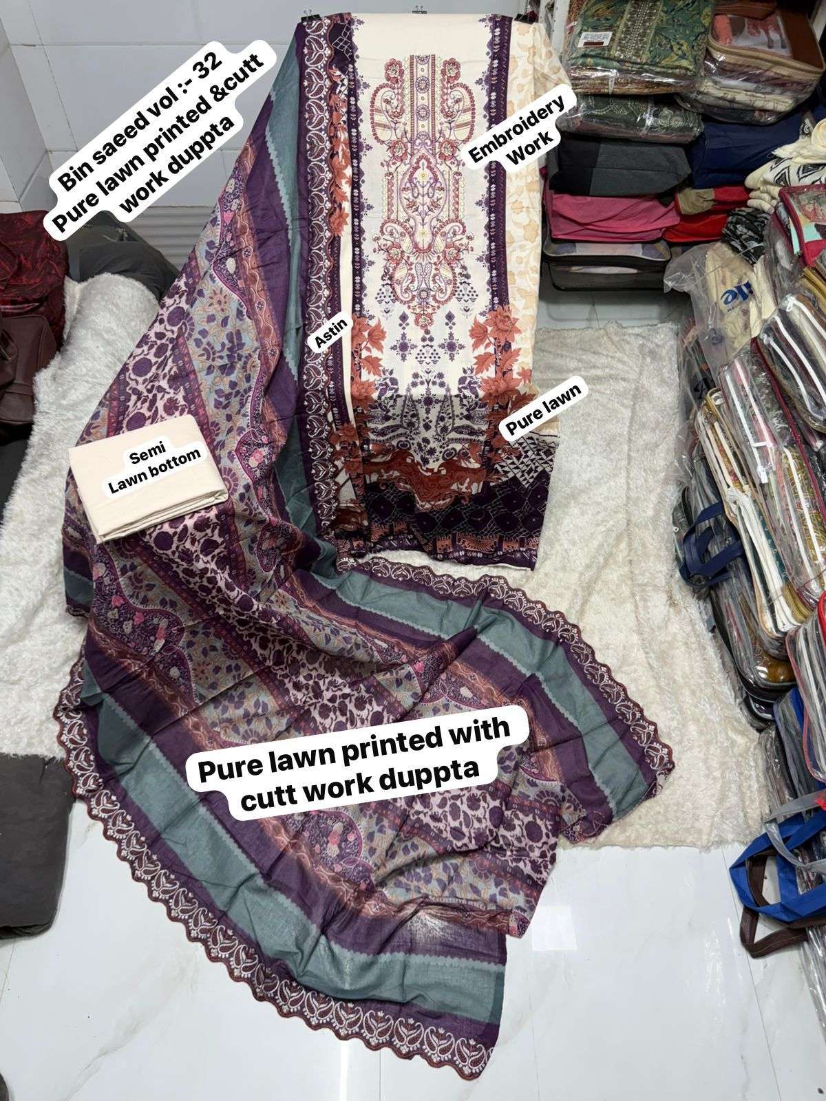 SF BIN SAEED VOL 32 LAWN COTTON FANCY WORK SALWAR KAMEEZ 