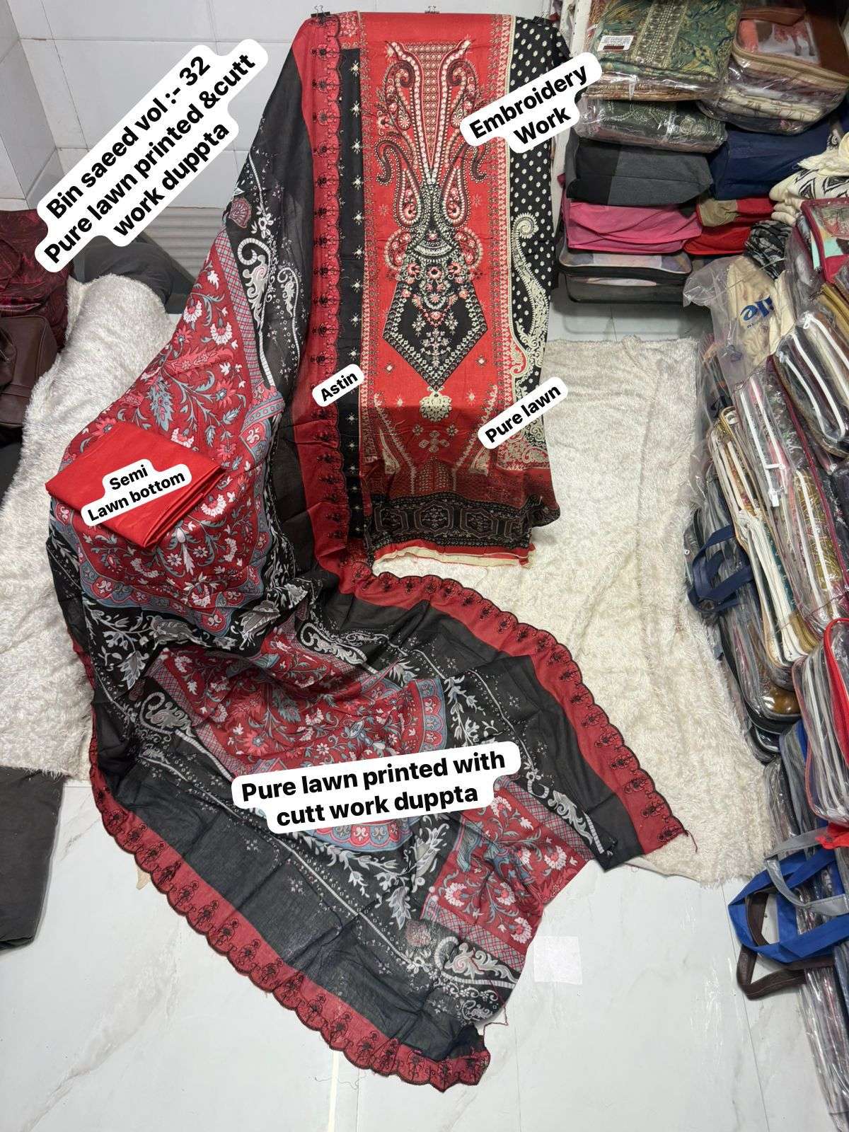 SF BIN SAEED VOL 32 LAWN COTTON FANCY WORK SALWAR KAMEEZ 