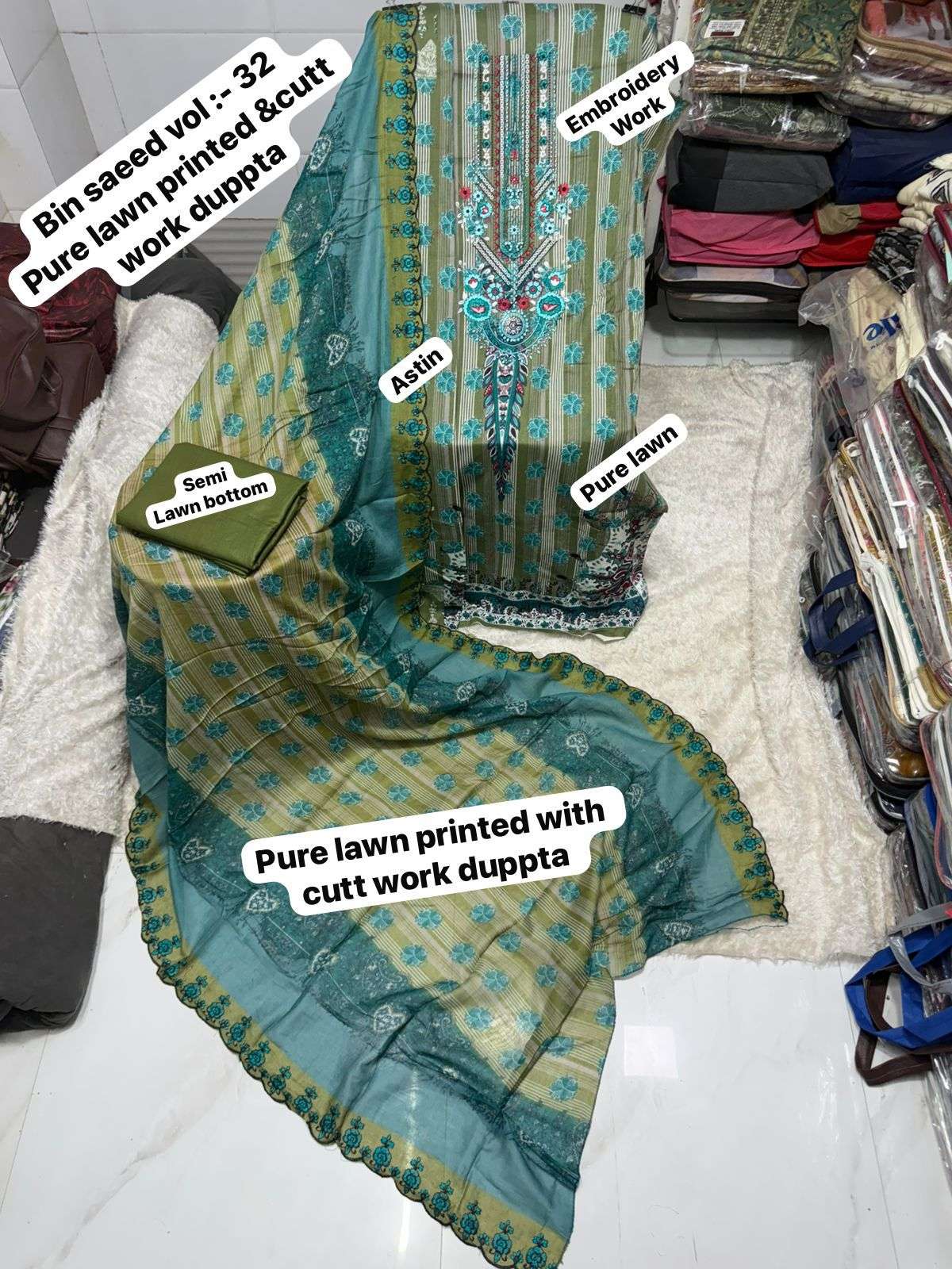 SF BIN SAEED VOL 32 LAWN COTTON FANCY WORK SALWAR KAMEEZ 