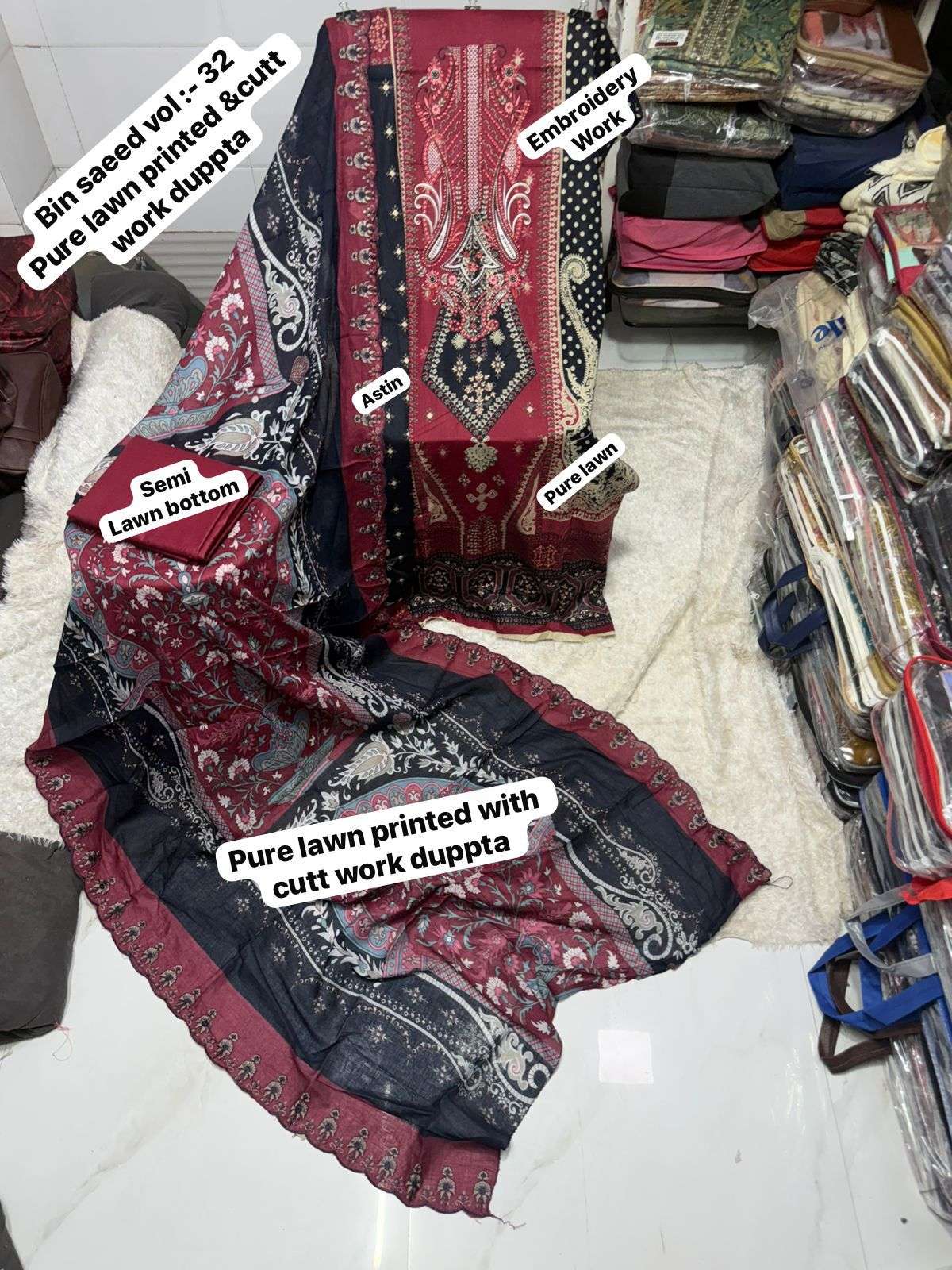 SF BIN SAEED VOL 32 LAWN COTTON FANCY WORK SALWAR KAMEEZ 