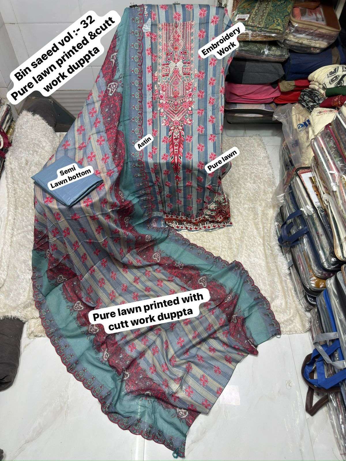 SF BIN SAEED VOL 32 LAWN COTTON FANCY WORK SALWAR KAMEEZ 