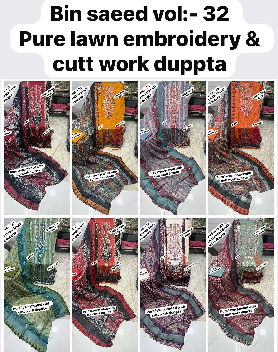 SF BIN SAEED VOL 32 LAWN COTTON FANCY WORK SALWAR KAMEEZ 