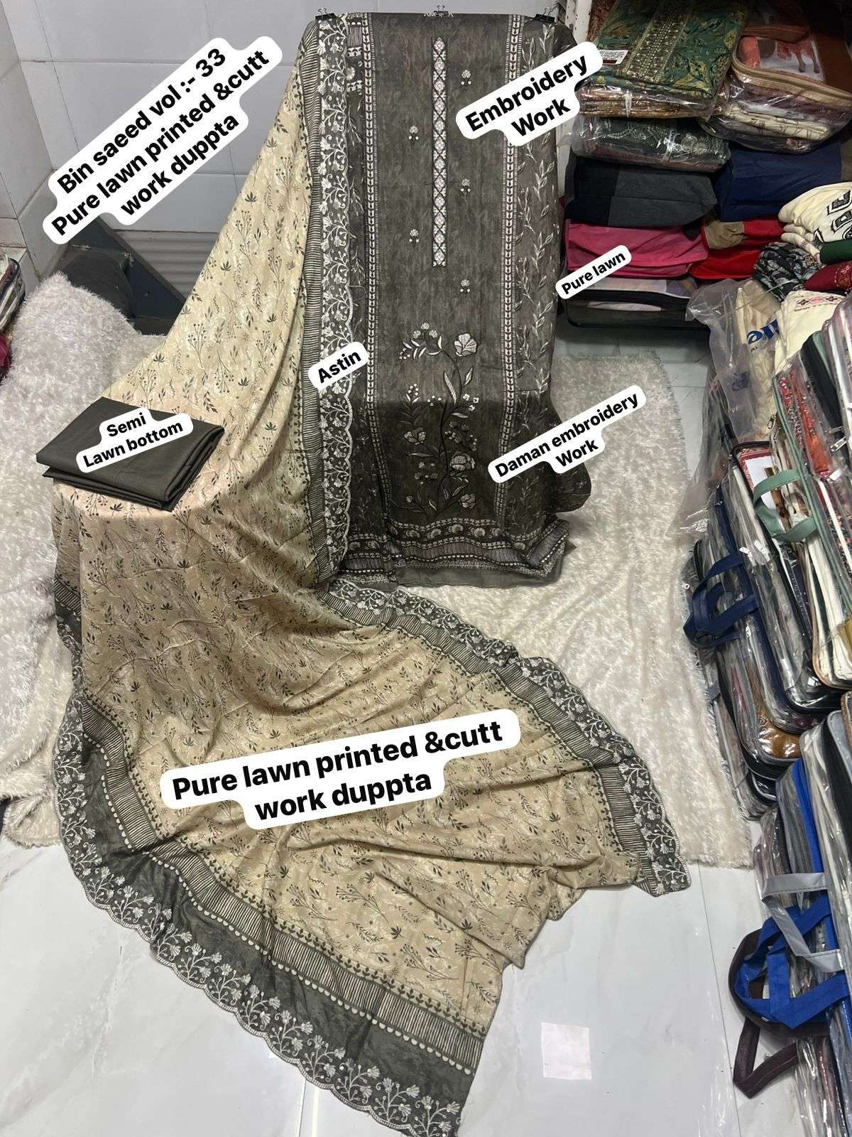 SF BIN SAEED VOL 33 LAWN COTTON FANCY WORK SALWAR KAMEEZ