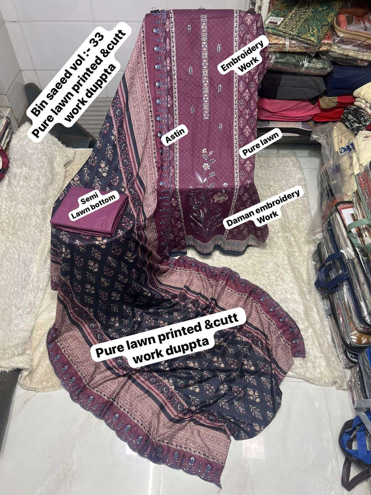 SF BIN SAEED VOL 33 LAWN COTTON FANCY WORK SALWAR KAMEEZ