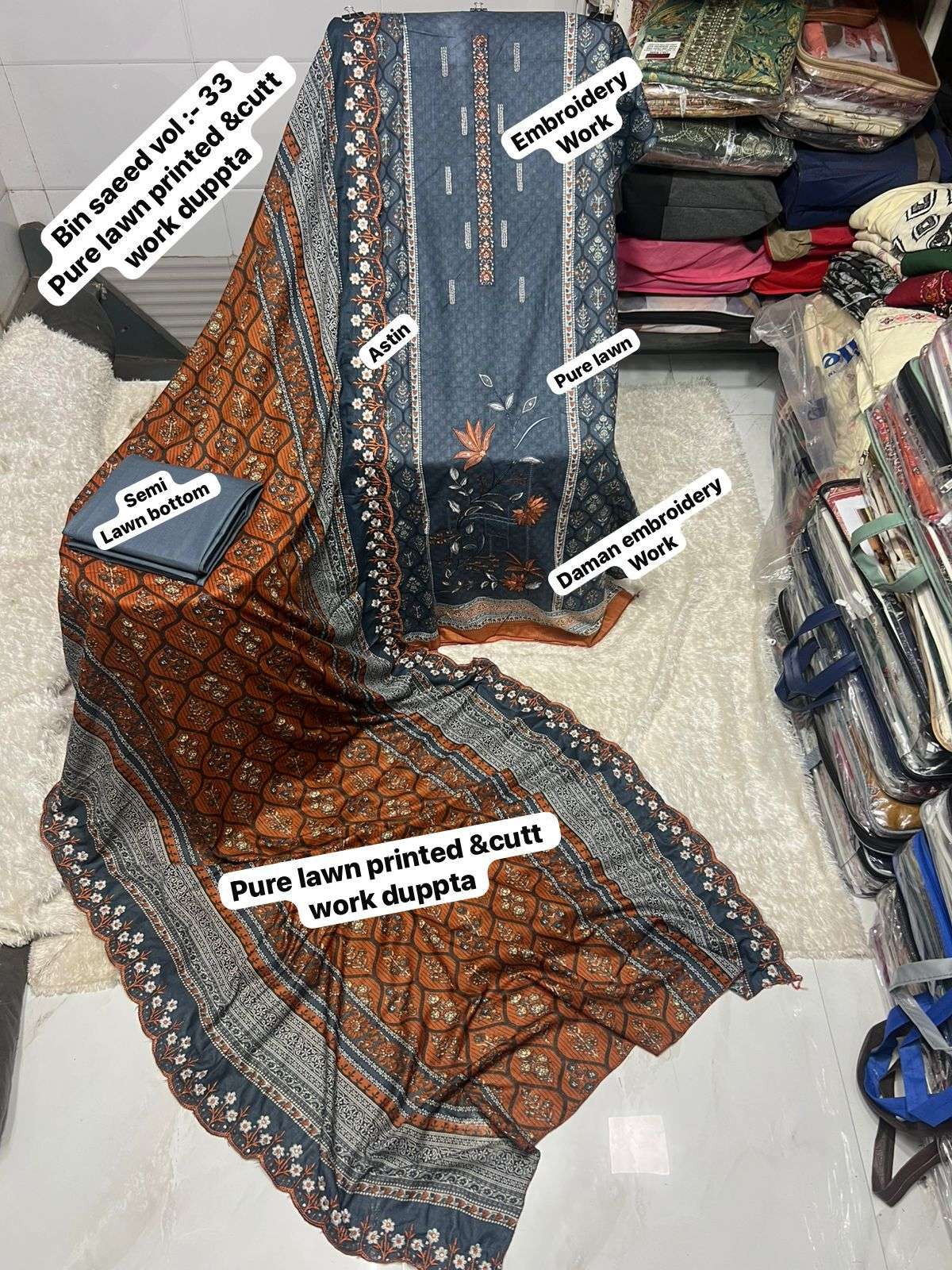 SF BIN SAEED VOL 33 LAWN COTTON FANCY WORK SALWAR KAMEEZ