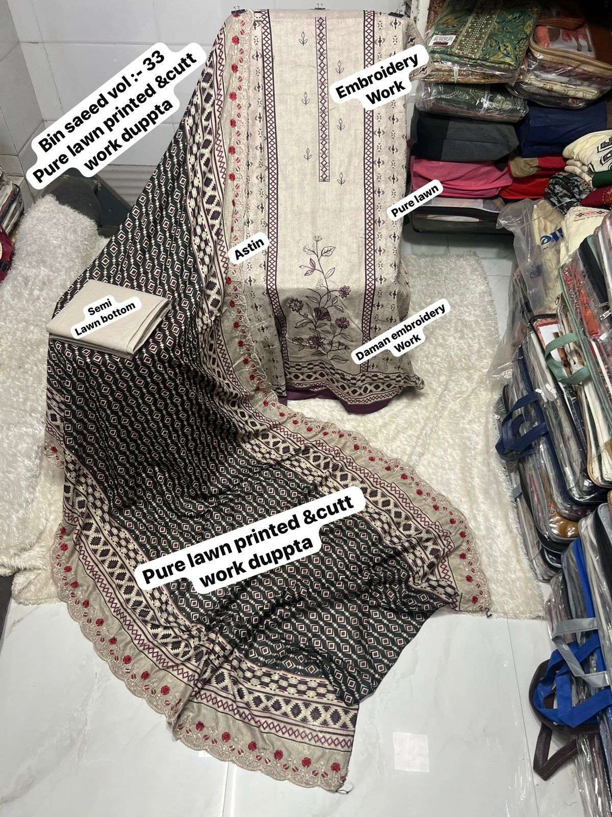 SF BIN SAEED VOL 33 LAWN COTTON FANCY WORK SALWAR KAMEEZ