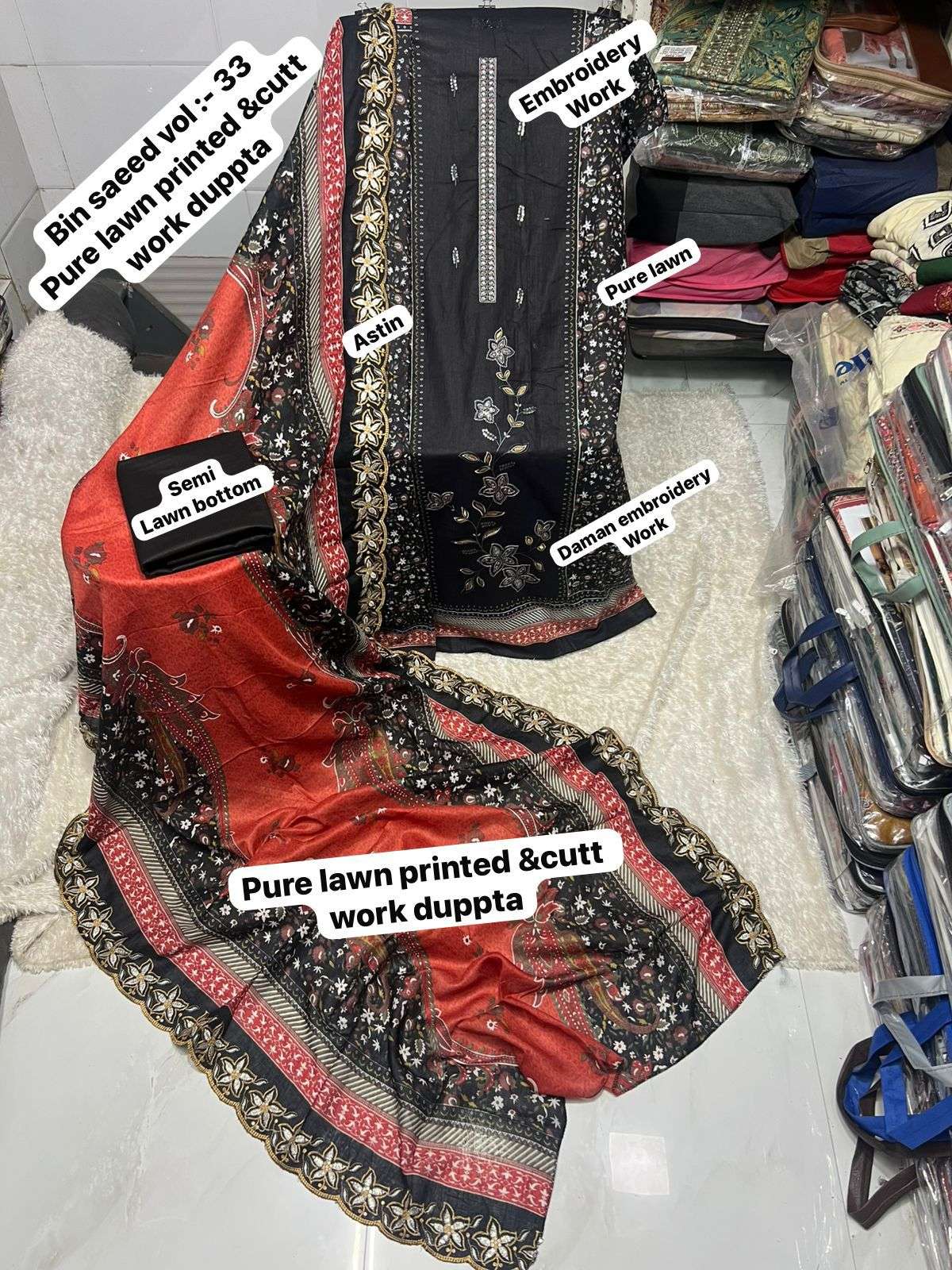 SF BIN SAEED VOL 33 LAWN COTTON FANCY WORK SALWAR KAMEEZ