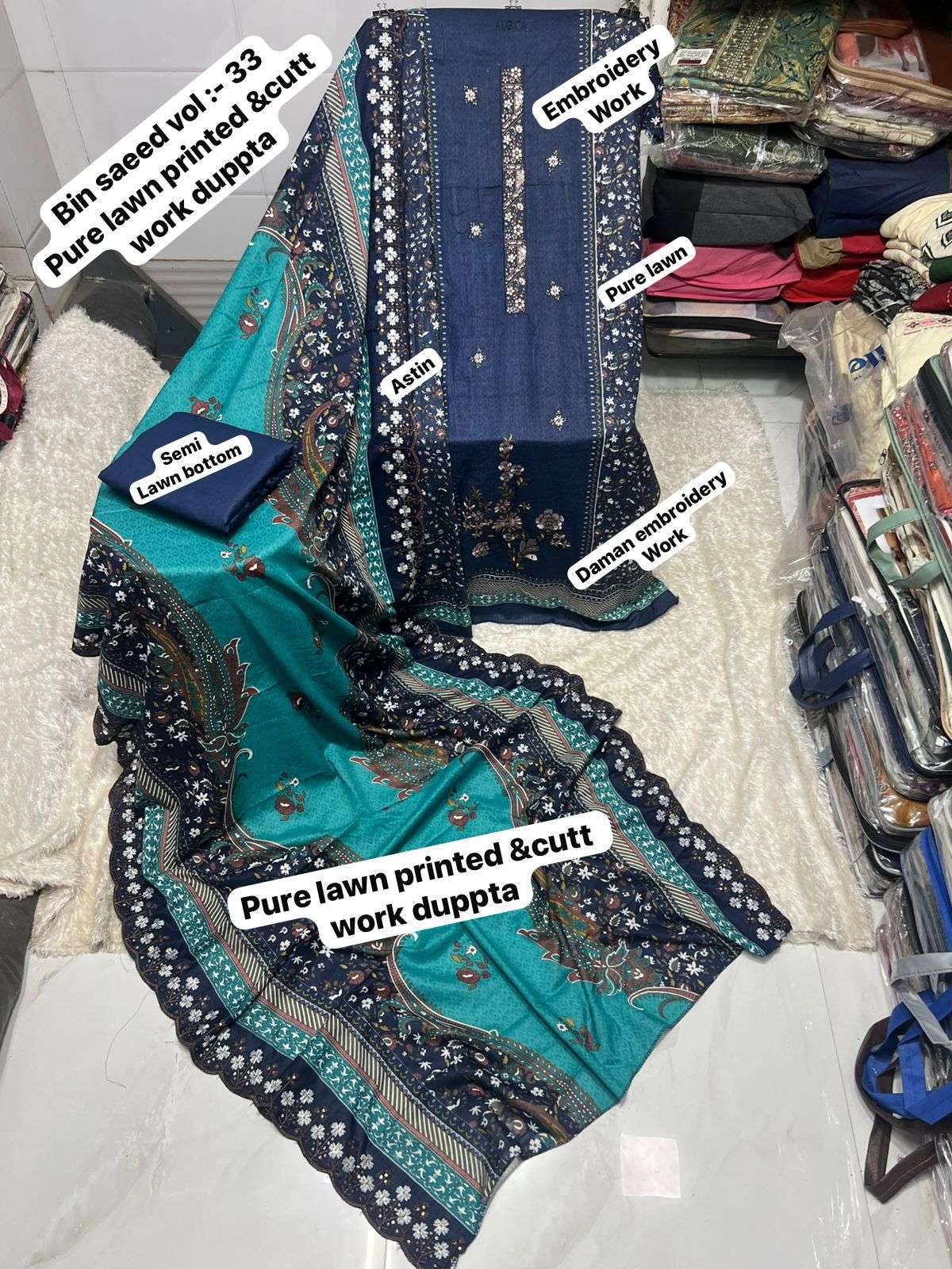 SF BIN SAEED VOL 33 LAWN COTTON FANCY WORK SALWAR KAMEEZ