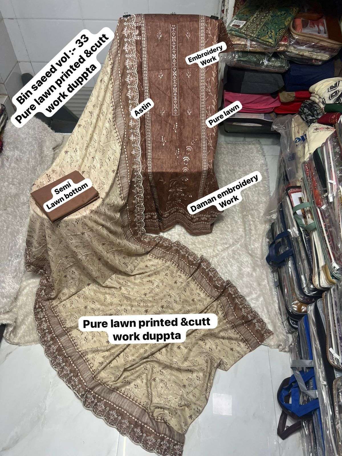 SF BIN SAEED VOL 33 LAWN COTTON FANCY WORK SALWAR KAMEEZ