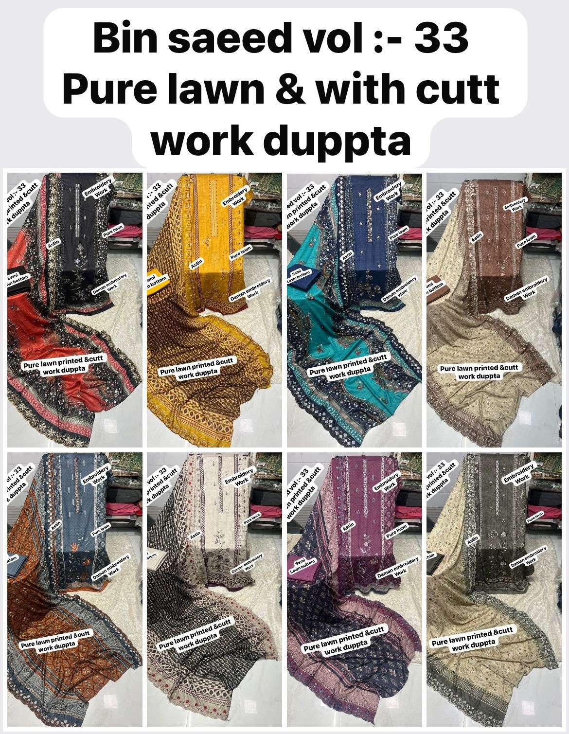 SF BIN SAEED VOL 33 LAWN COTTON FANCY WORK SALWAR KAMEEZ