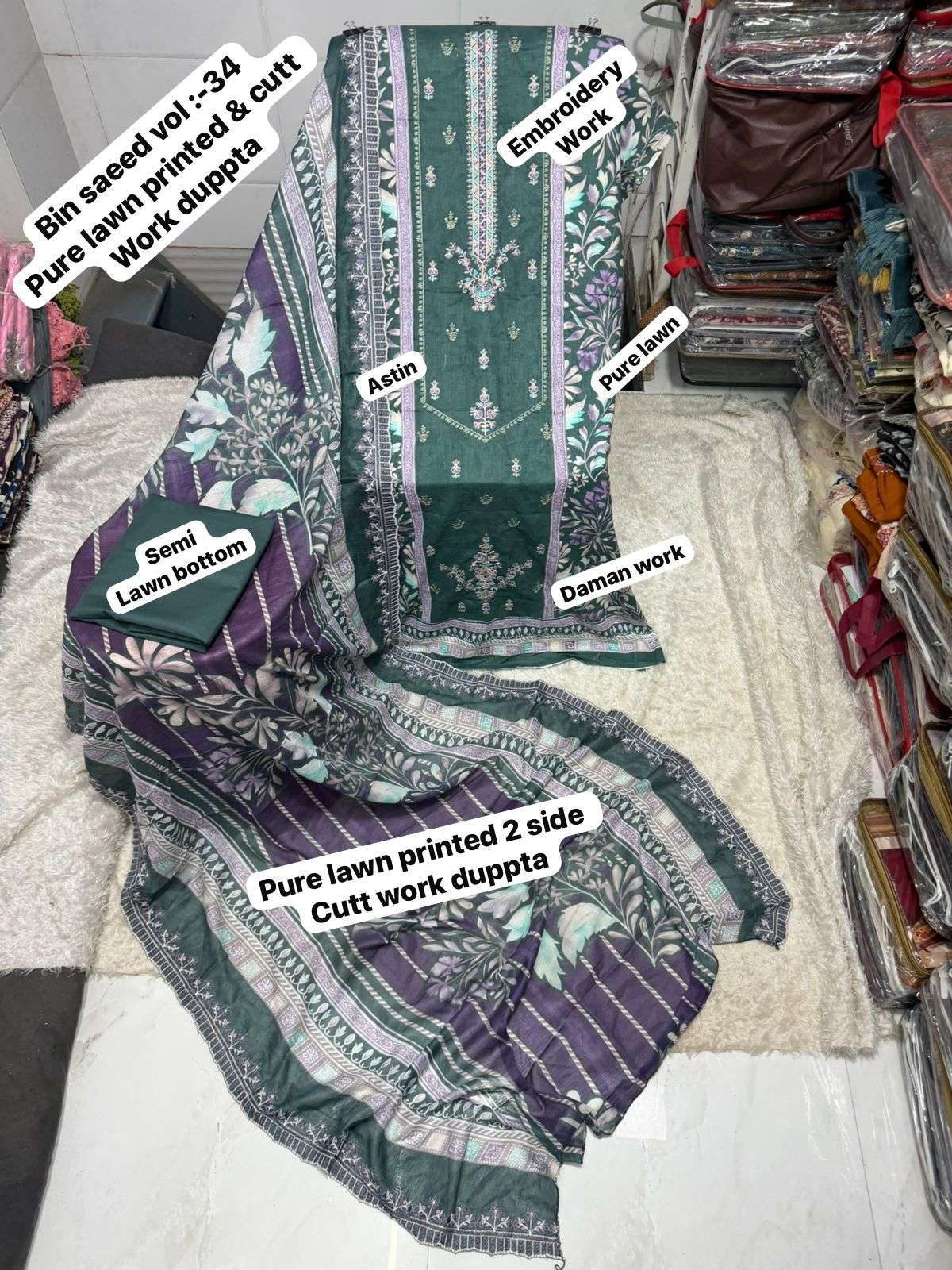 SF BIN SAEED VOL 34 LAWN COTTON FANCY WORK SALWAR KAMEEZ