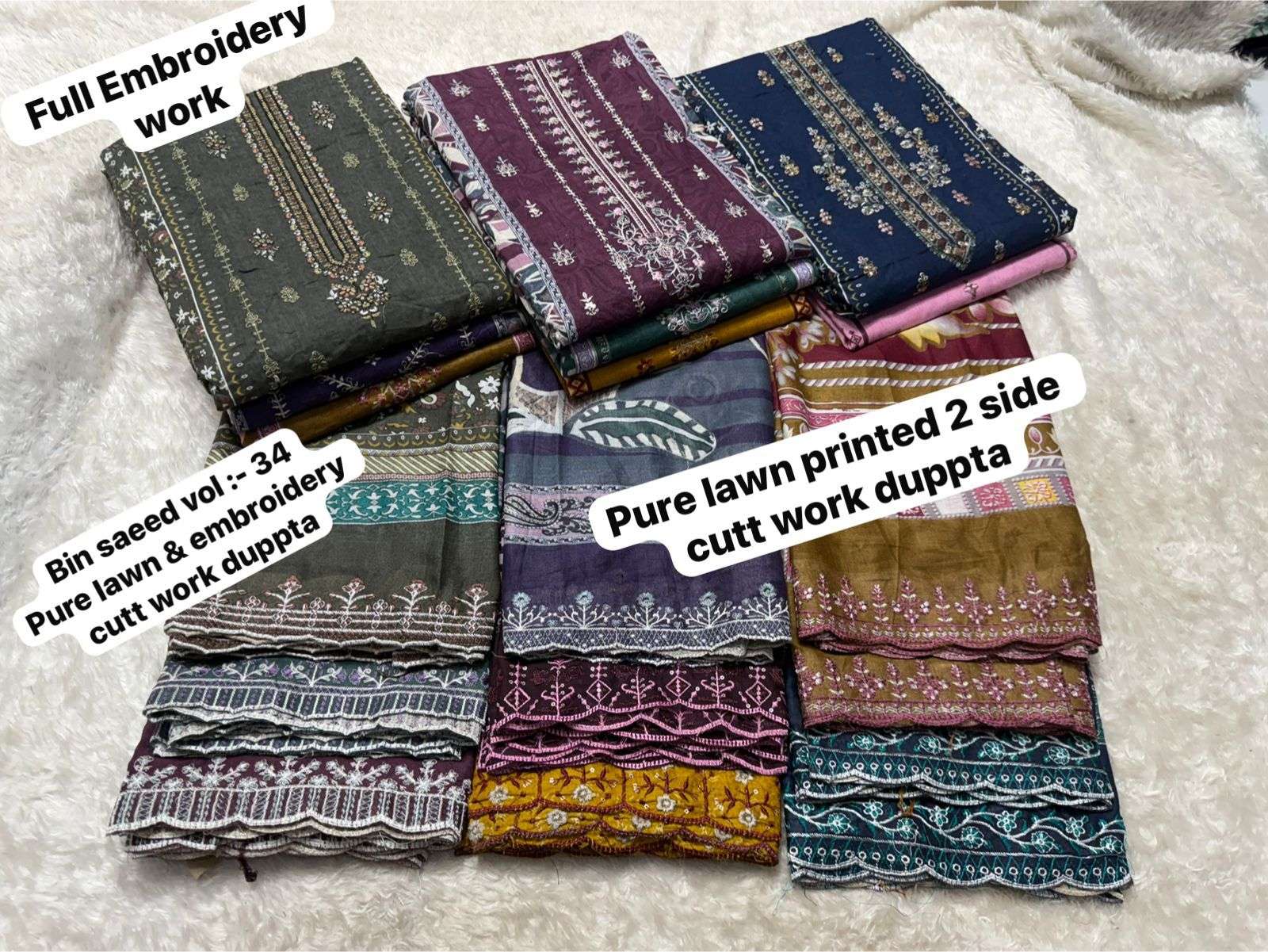 SF BIN SAEED VOL 34 LAWN COTTON FANCY WORK SALWAR KAMEEZ