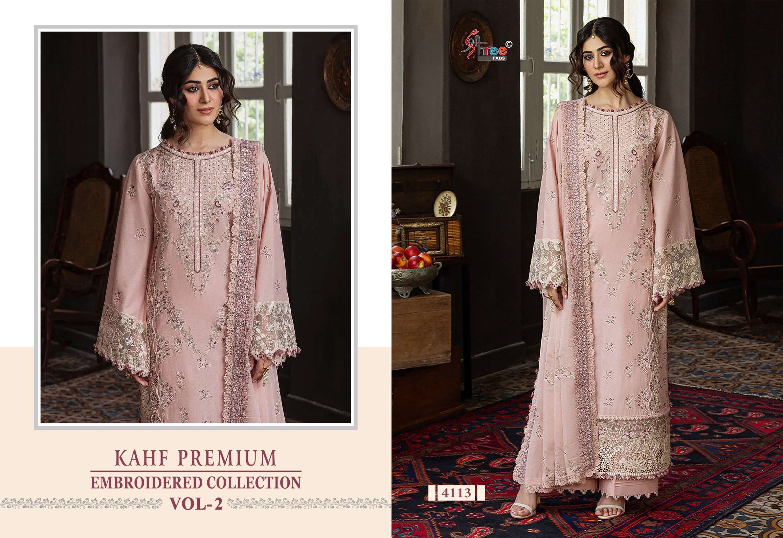 SHREE FABS KAHF PREMIUM EMBROIDERED COLLECTION VOL 2 RAYON EMBROIDERY DESIGNER SUIT
