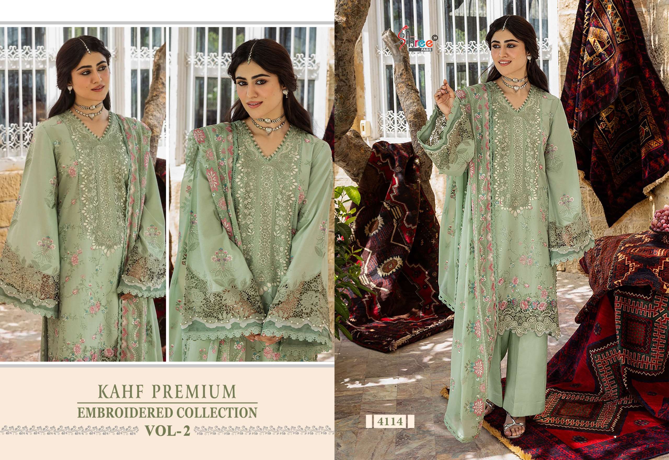 SHREE FABS KAHF PREMIUM EMBROIDERED COLLECTION VOL 2 RAYON EMBROIDERY DESIGNER SUIT