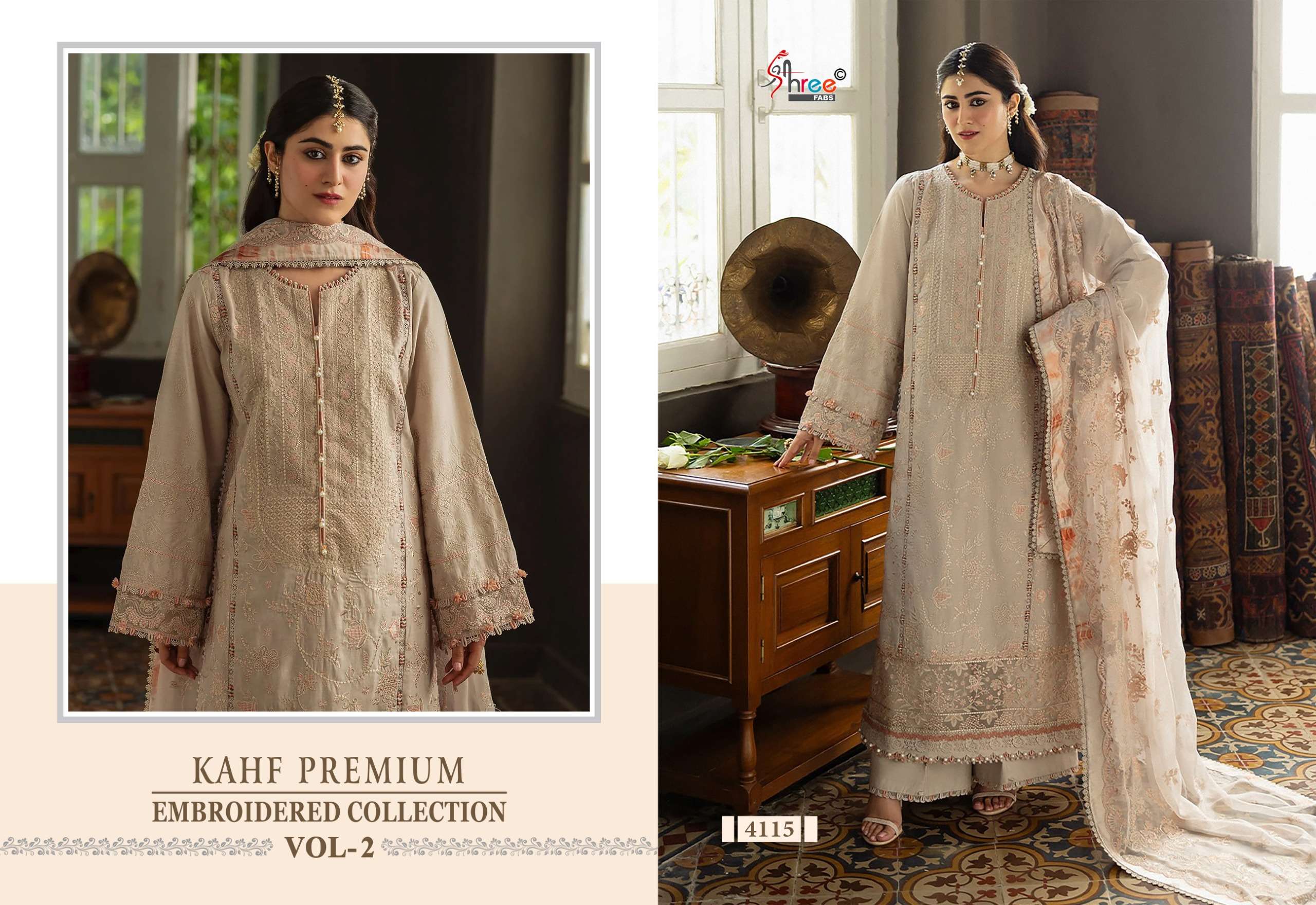 SHREE FABS KAHF PREMIUM EMBROIDERED COLLECTION VOL 2 RAYON EMBROIDERY DESIGNER SUIT