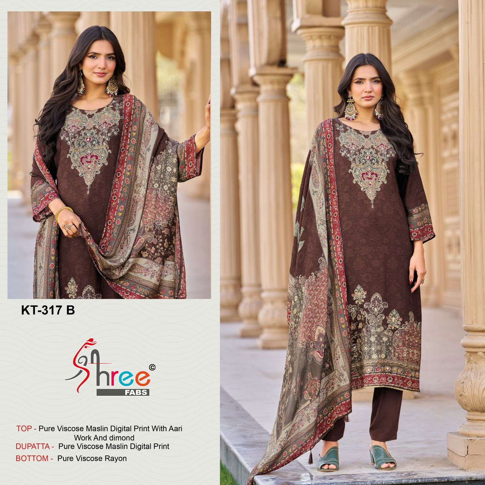 SHREE FABS KT 317 VISCOSE DIGITAL PRINT WITH FANCY EMBROIDERY WORK SUIT