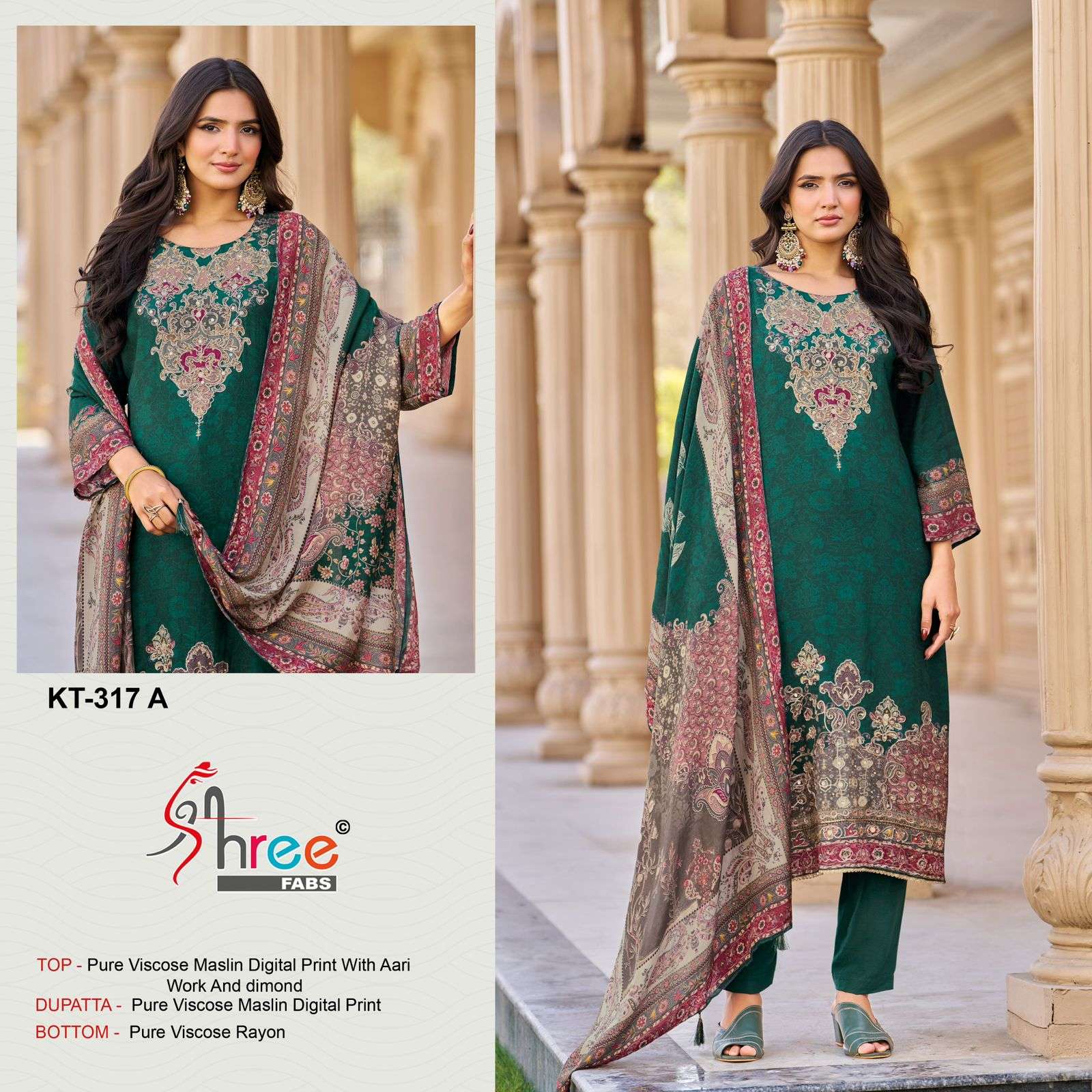SHREE FABS KT 317 VISCOSE DIGITAL PRINT WITH FANCY EMBROIDERY WORK SUIT