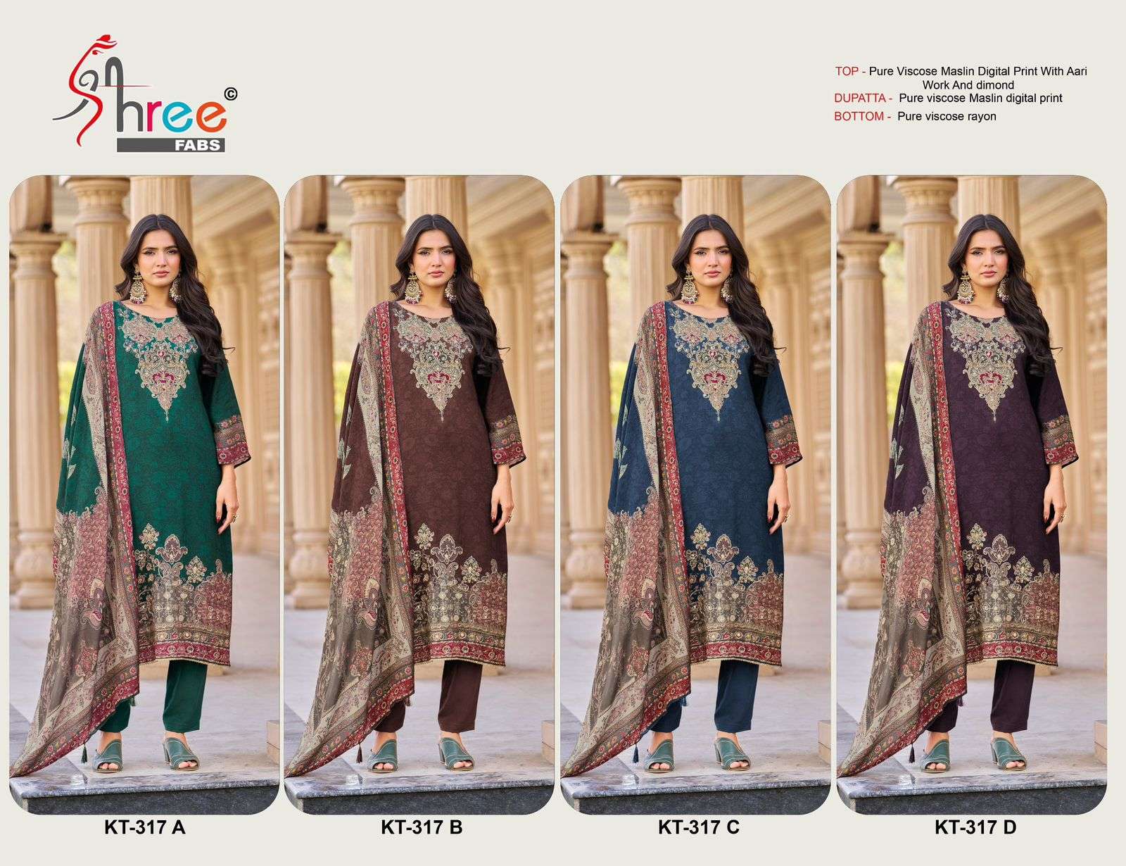 SHREE FABS KT 317 VISCOSE DIGITAL PRINT WITH FANCY EMBROIDERY WORK SUIT