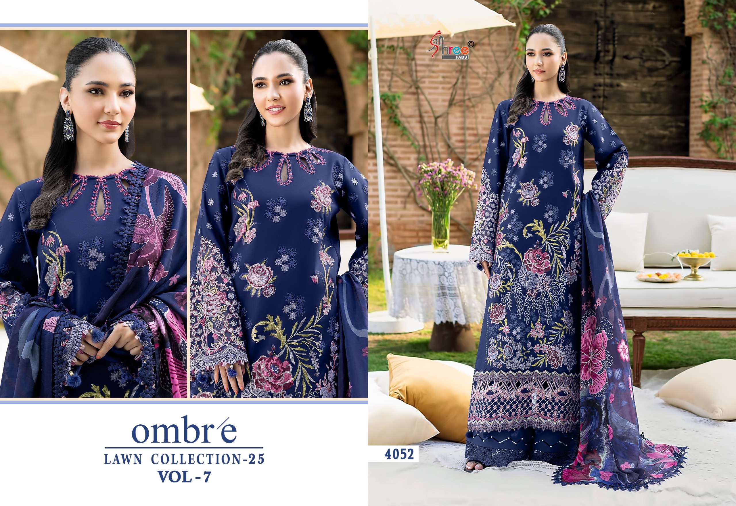 SHREE FABS OMBRE LAWN COLLECTION 25 VOL 7 COTTON HEAVY EMBROIDERY DESIGNER SUIT
